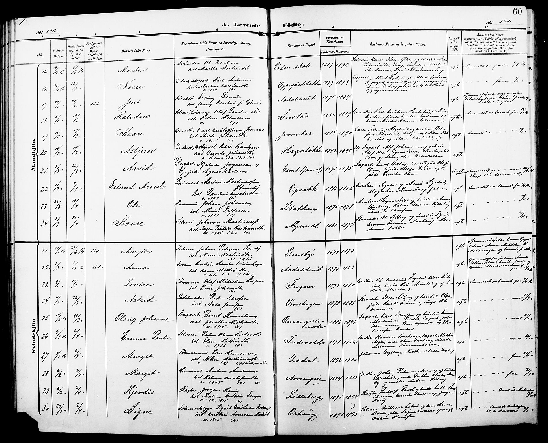 Løten prestekontor, AV/SAH-PREST-022/L/La/L0007: Parish register (copy) no. 7, 1910-1919, p. 60