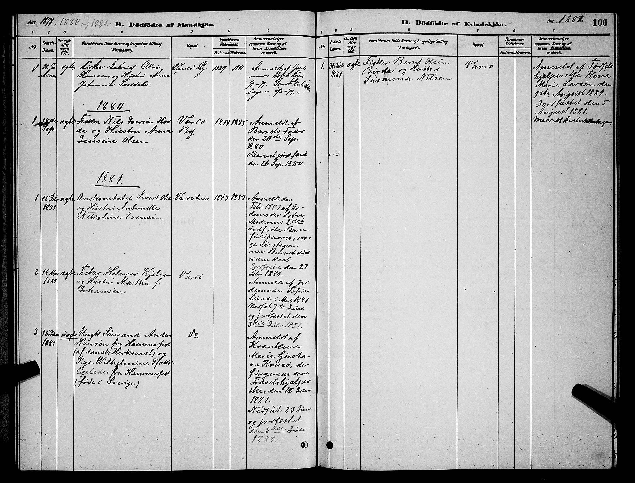 Vardø sokneprestkontor, SATØ/S-1332/H/Hb/L0004klokker: Parish register (copy) no. 4, 1879-1887, p. 106