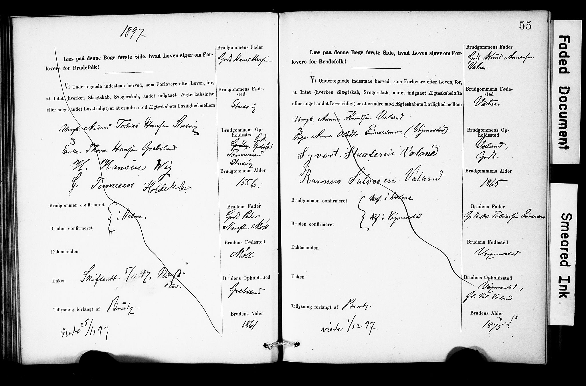 Holum sokneprestkontor, SAK/1111-0022/F/Fe/L0004: Banns register no. II 5 4, 1890-1914, p. 55