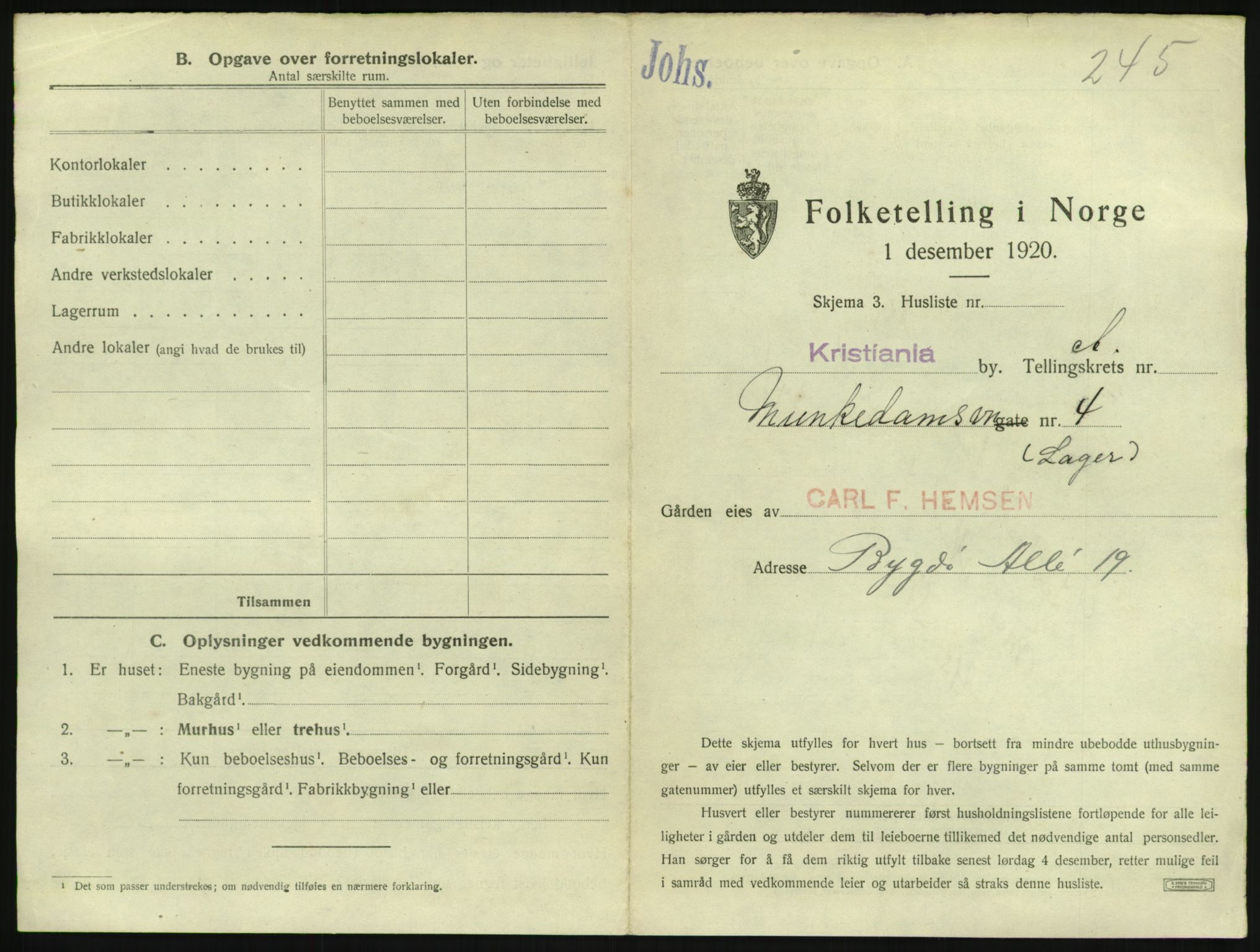 SAO, 1920 census for Kristiania, 1920, p. 68134