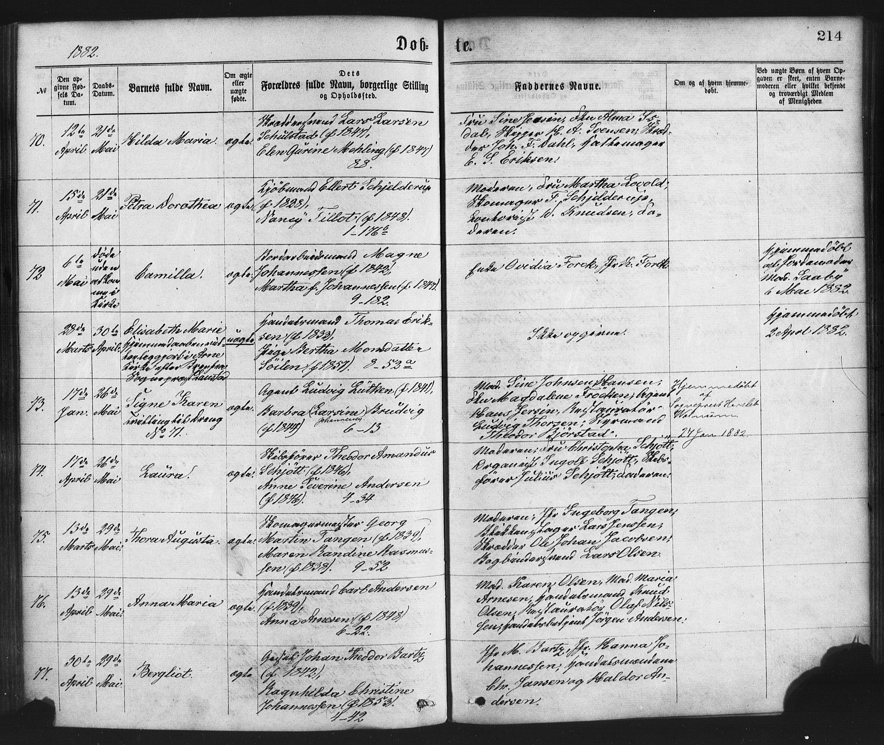 Nykirken Sokneprestembete, SAB/A-77101/H/Haa/L0017: Parish register (official) no. B 4, 1870-1884, p. 214