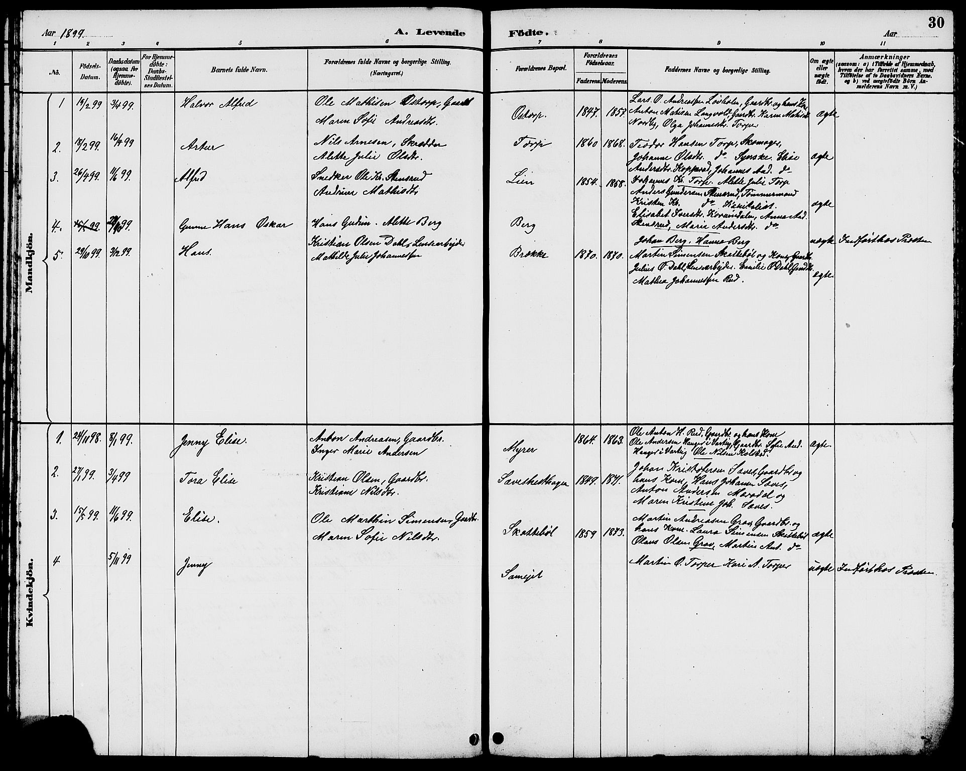 Rakkestad prestekontor Kirkebøker, AV/SAO-A-2008/G/Gc/L0001: Parish register (copy) no. III 1, 1887-1908, p. 30