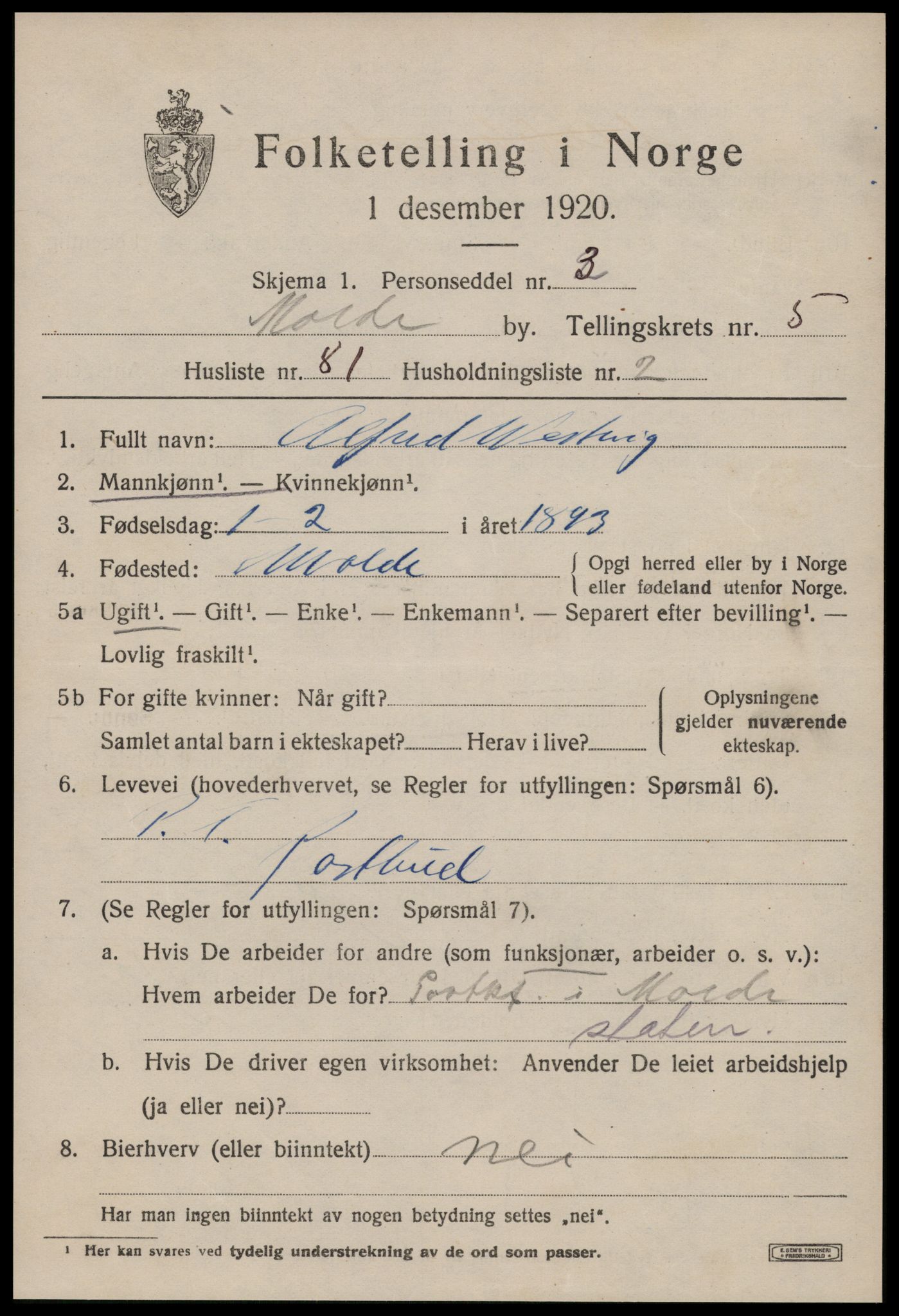 SAT, 1920 census for Molde, 1920, p. 8141