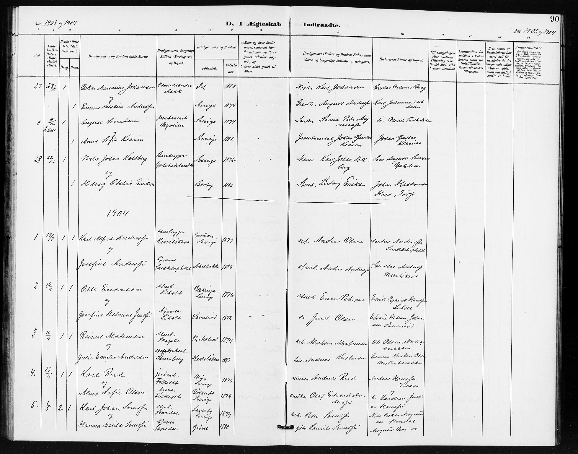 Idd prestekontor Kirkebøker, SAO/A-10911/G/Gb/L0001: Parish register (copy) no. II 1, 1901-1907, p. 90