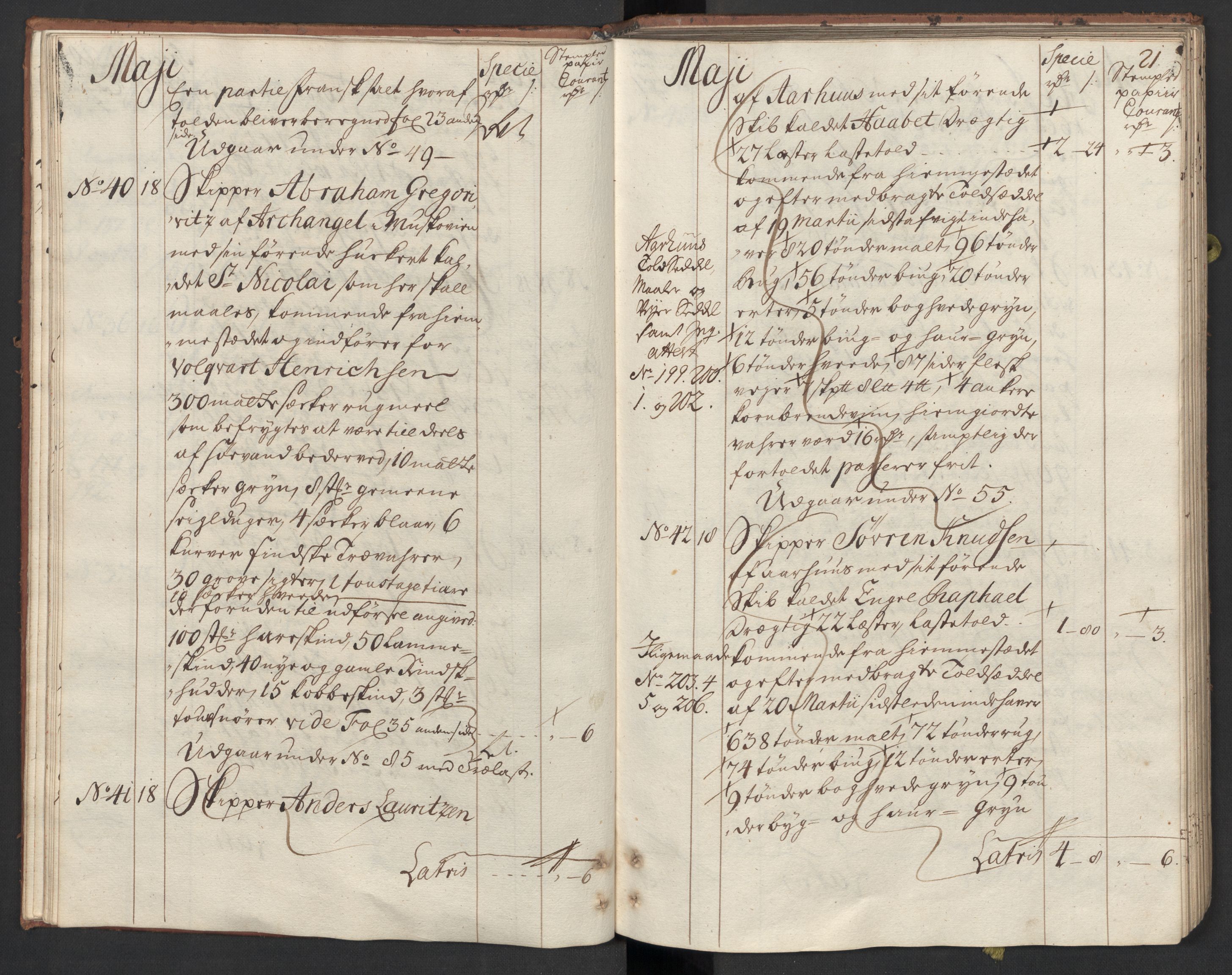 Generaltollkammeret, tollregnskaper, AV/RA-EA-5490/R33/L0015/0001: Tollregnskaper Trondheim A / Inngående tollbok, 1733, p. 20b-21a