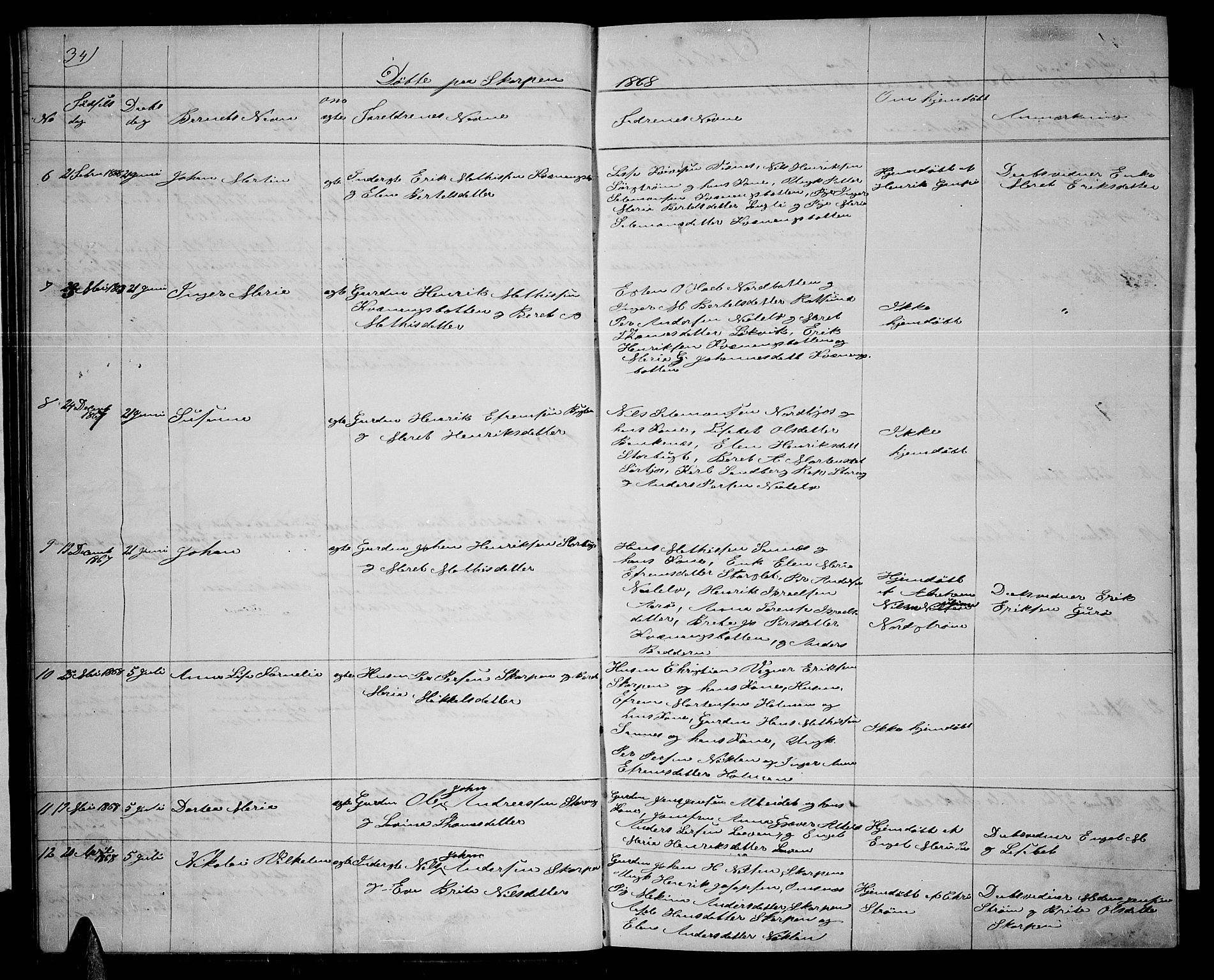 Skjervøy sokneprestkontor, SATØ/S-1300/H/Ha/Hab/L0013klokker: Parish register (copy) no. 13, 1862-1870, p. 34
