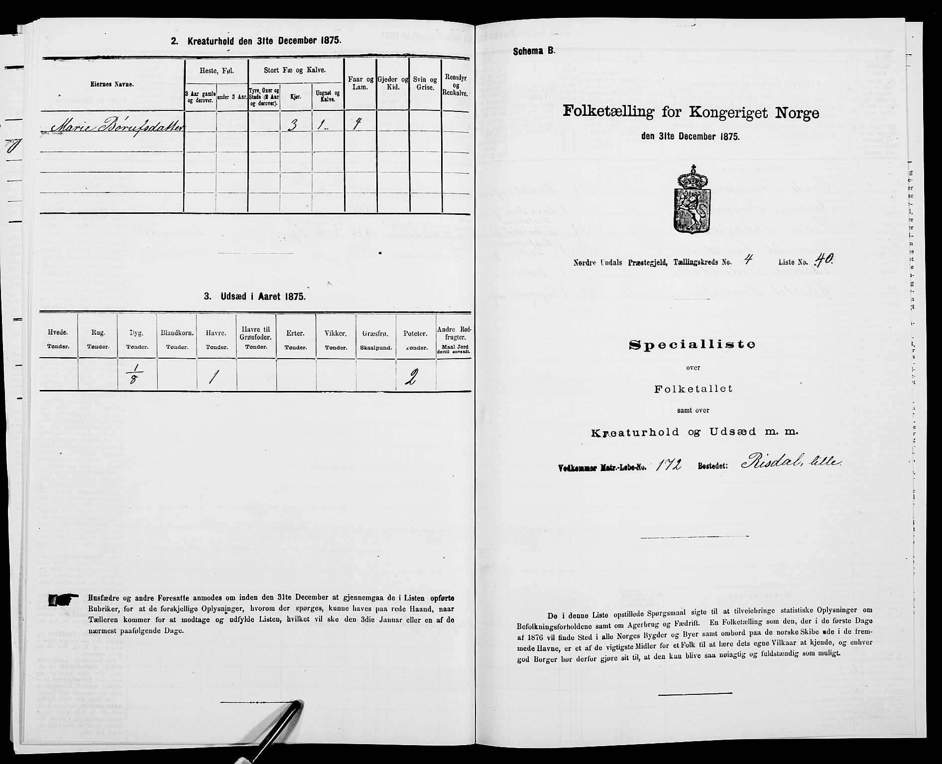 SAK, 1875 census for 1028P Nord-Audnedal, 1875, p. 443