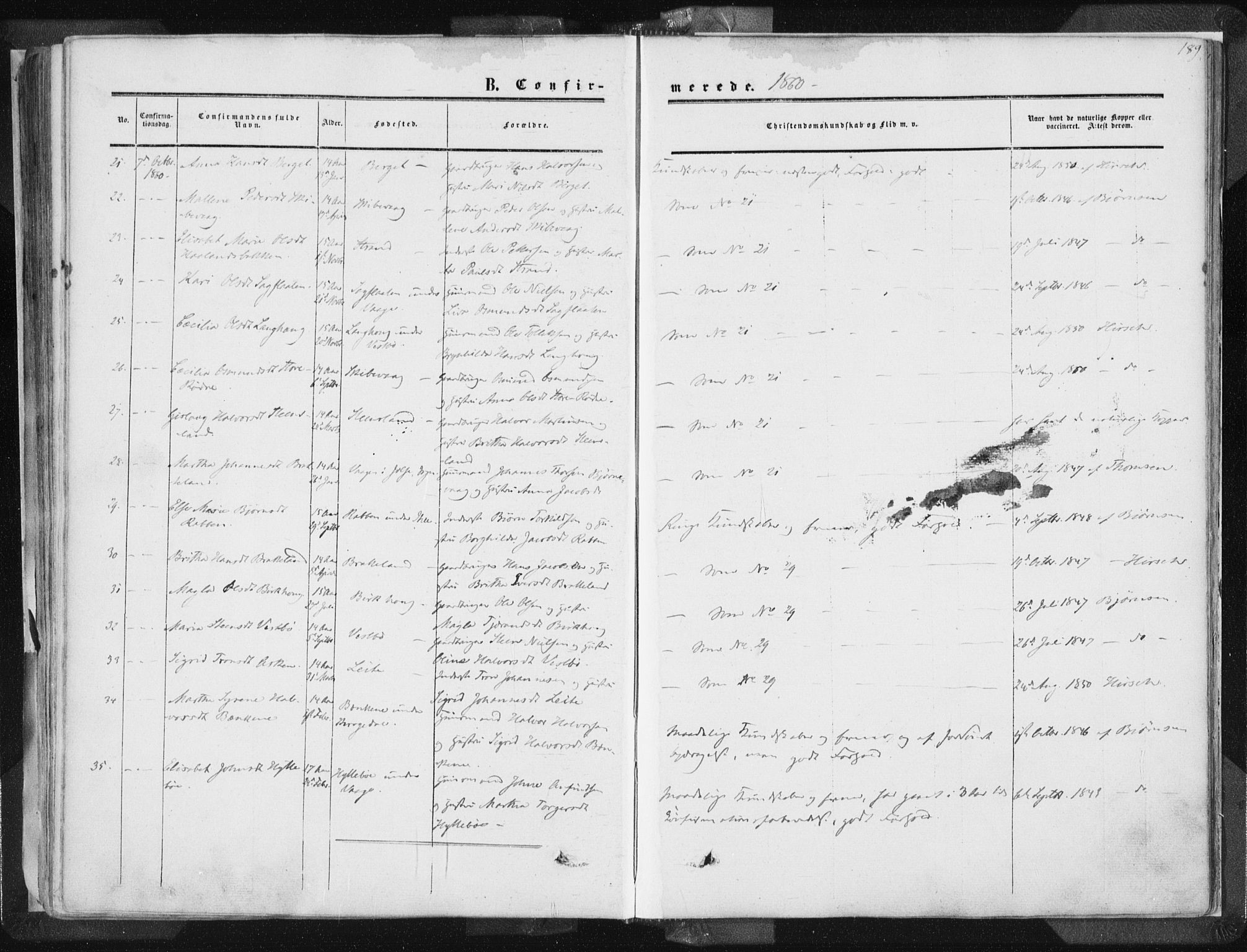 Vikedal sokneprestkontor, AV/SAST-A-101840/01/IV: Parish register (official) no. A 6.1, 1851-1867, p. 189