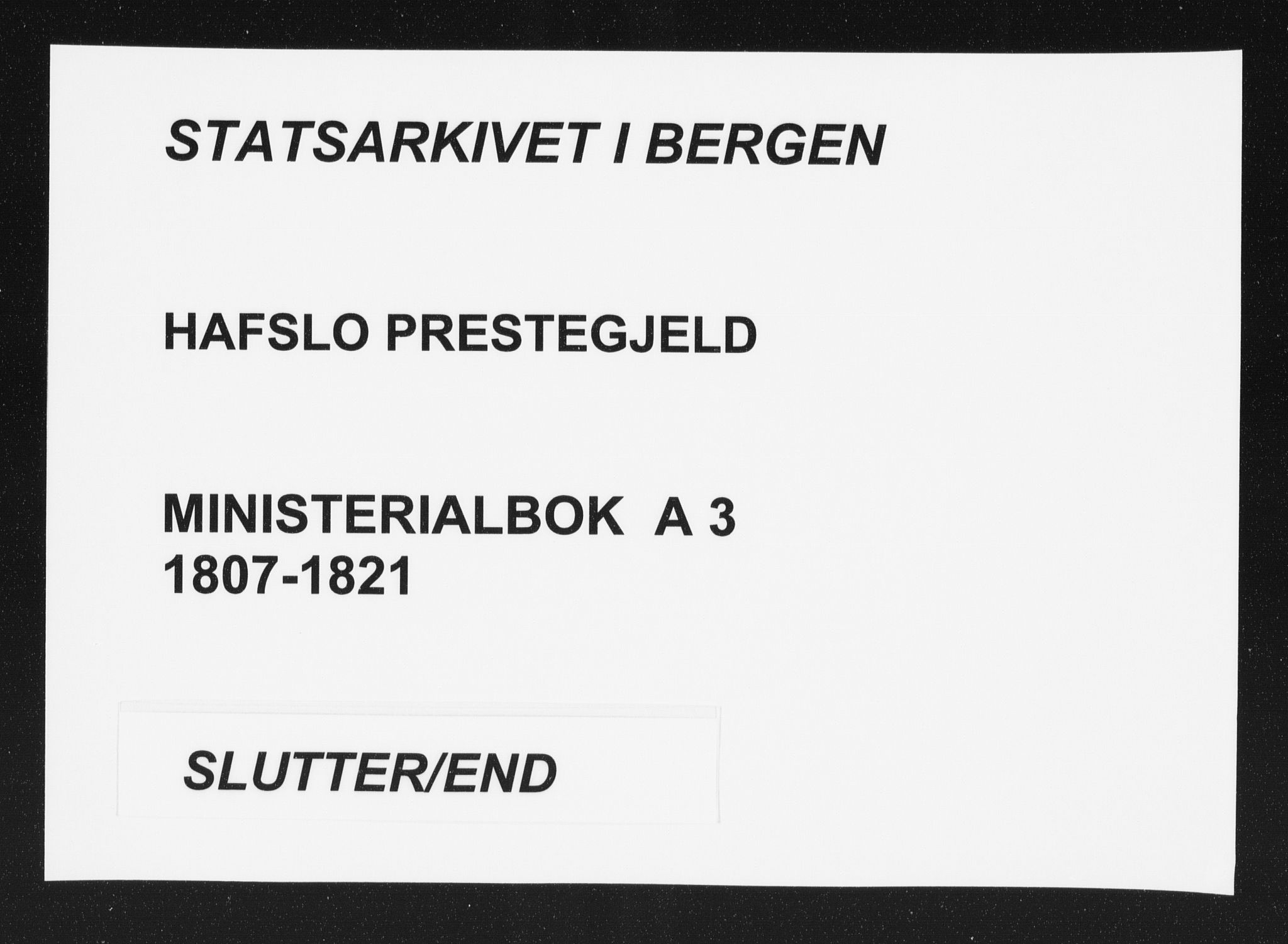 Hafslo sokneprestembete, AV/SAB-A-80301/H/Haa/Haaa/L0003: Parish register (official) no. A 3, 1807-1821