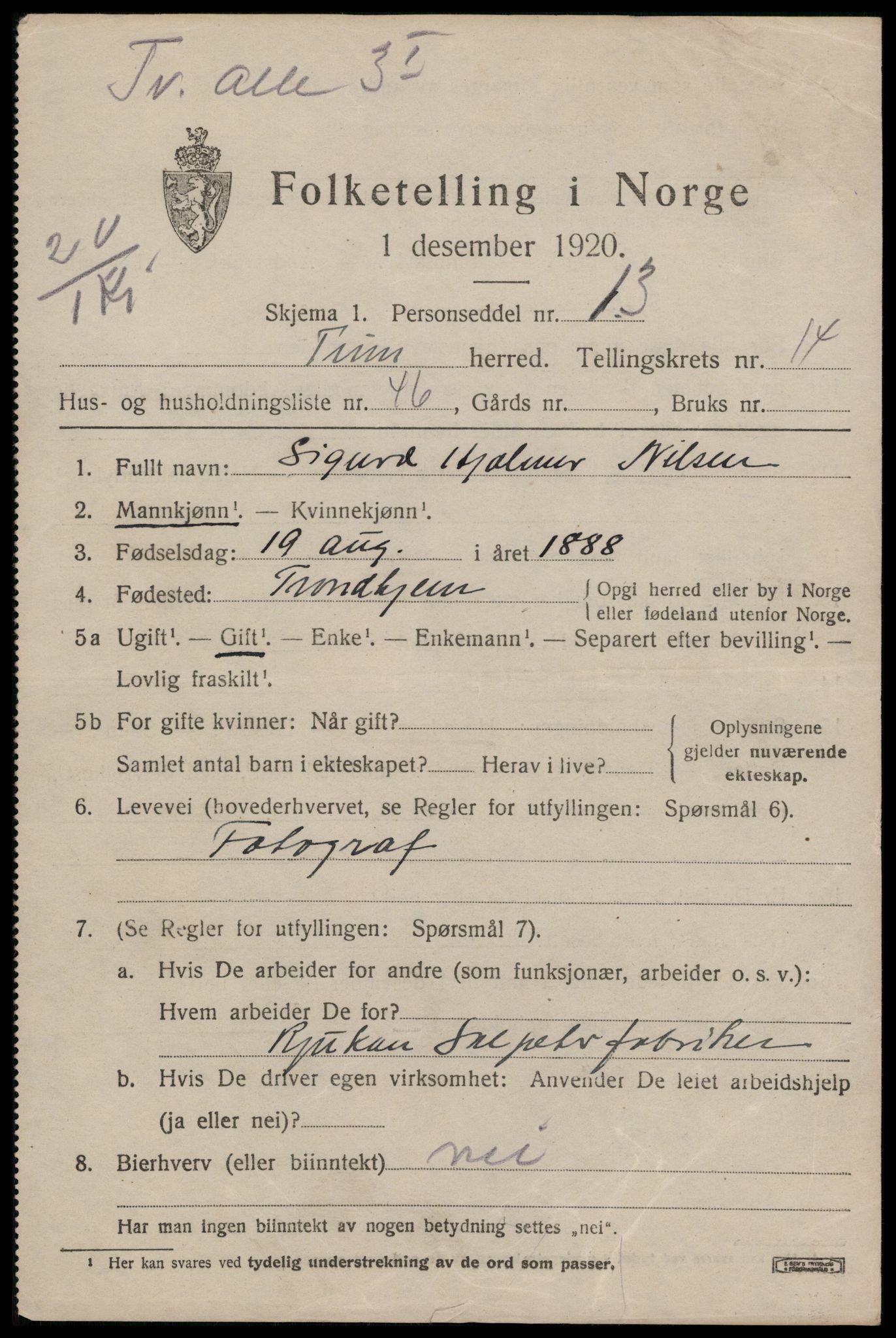 SAKO, 1920 census for Tinn, 1920, p. 10042