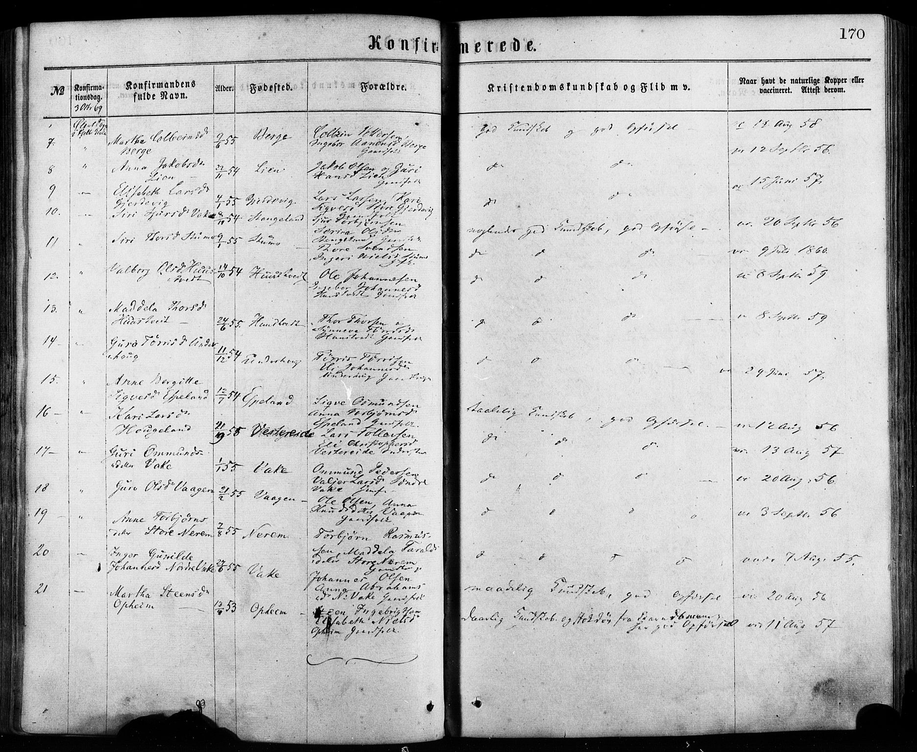 Fjelberg sokneprestembete, SAB/A-75201/H/Haa: Parish register (official) no. A 8, 1866-1879, p. 170