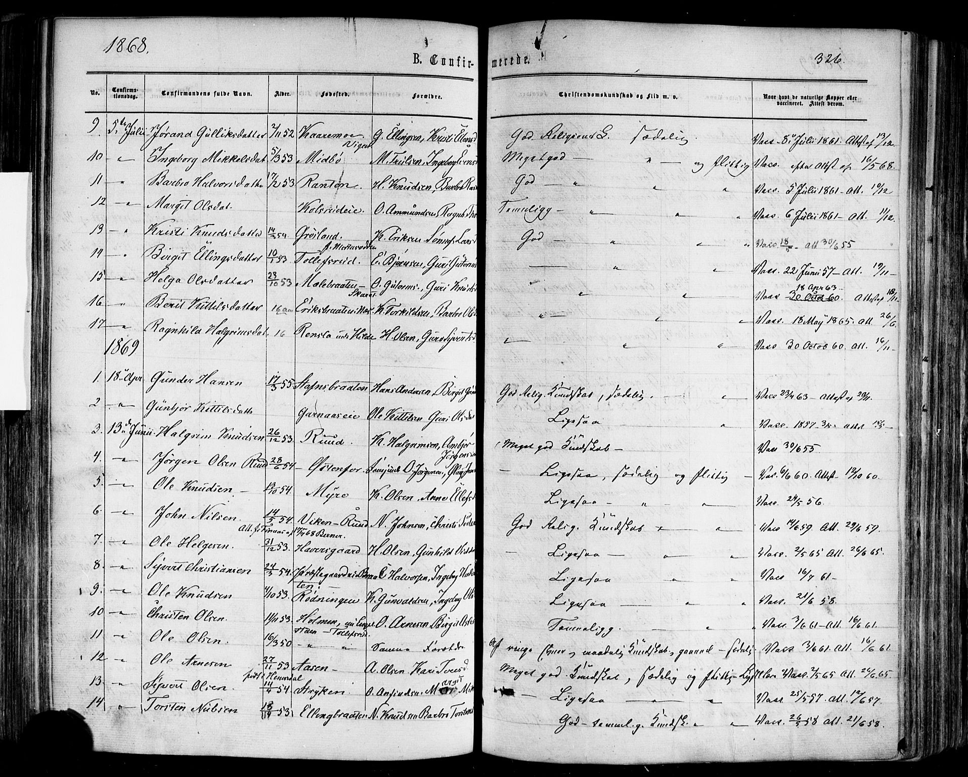 Nes kirkebøker, SAKO/A-236/F/Fa/L0010: Parish register (official) no. 10, 1864-1880, p. 326