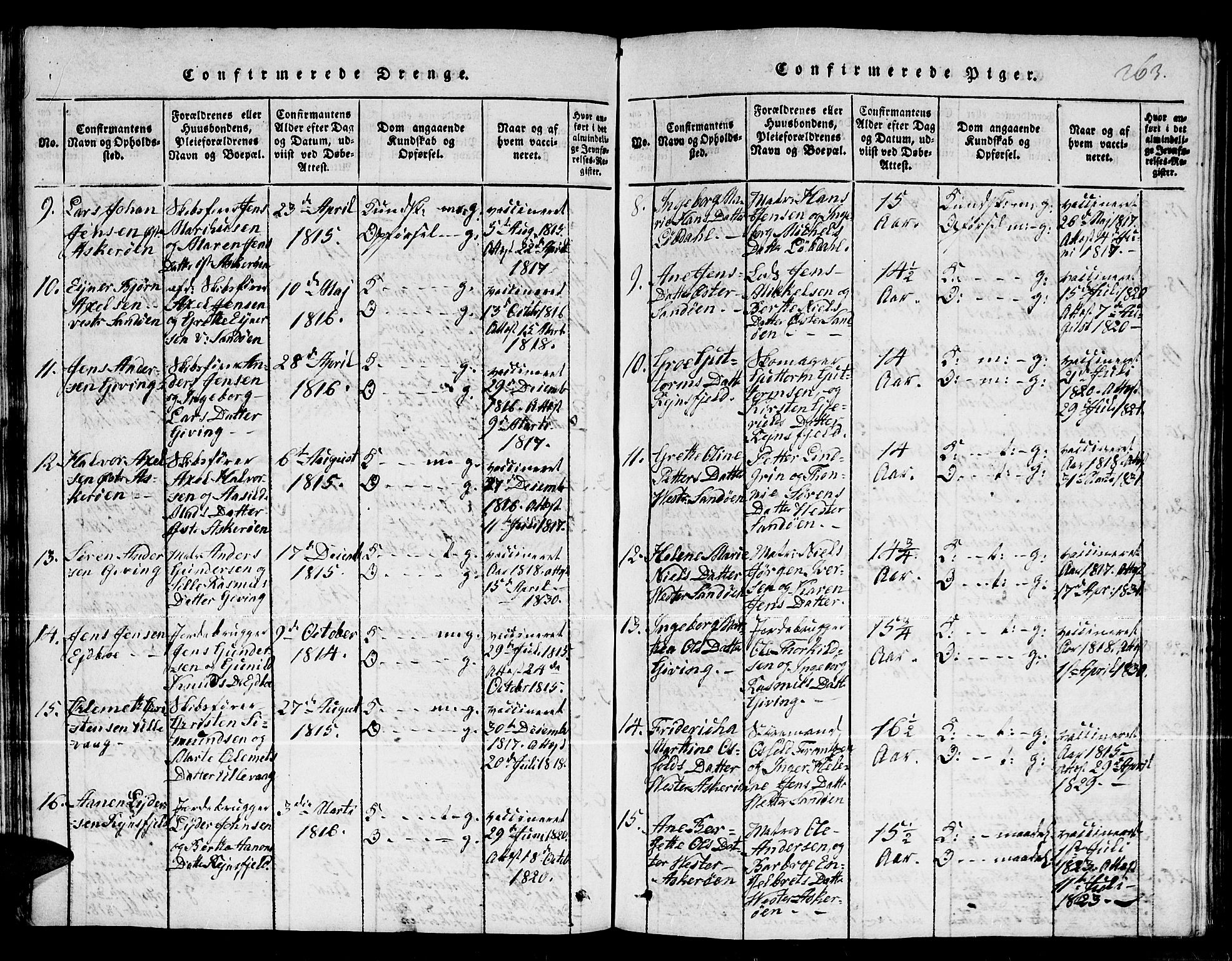 Dypvåg sokneprestkontor, SAK/1111-0007/F/Fb/Fba/L0009: Parish register (copy) no. B 9, 1816-1842, p. 263