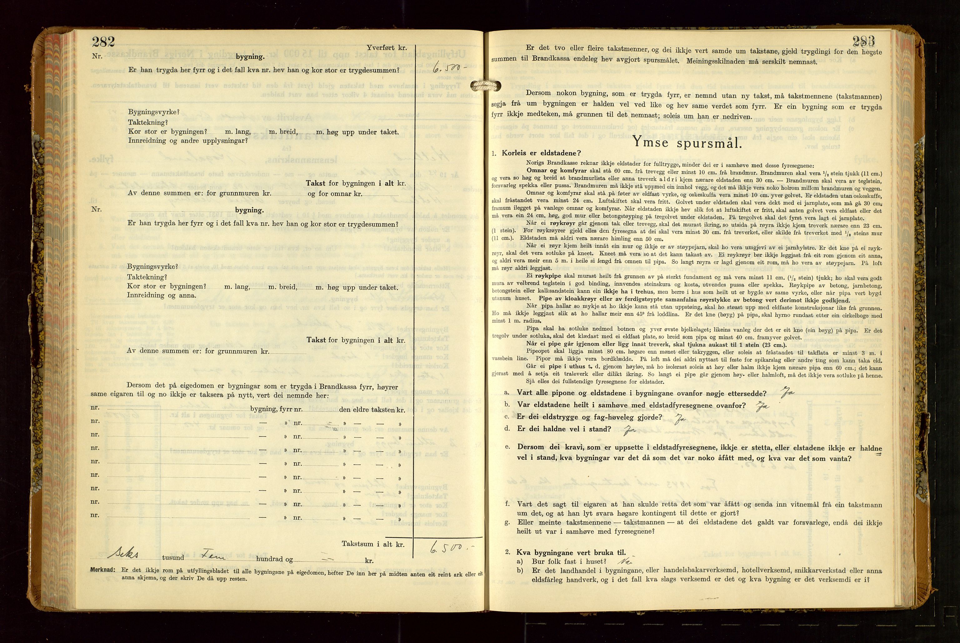 Hetland lensmannskontor, AV/SAST-A-100101/Gob/L0007: "Brandtakstbok", 1939-1949, p. 282-283