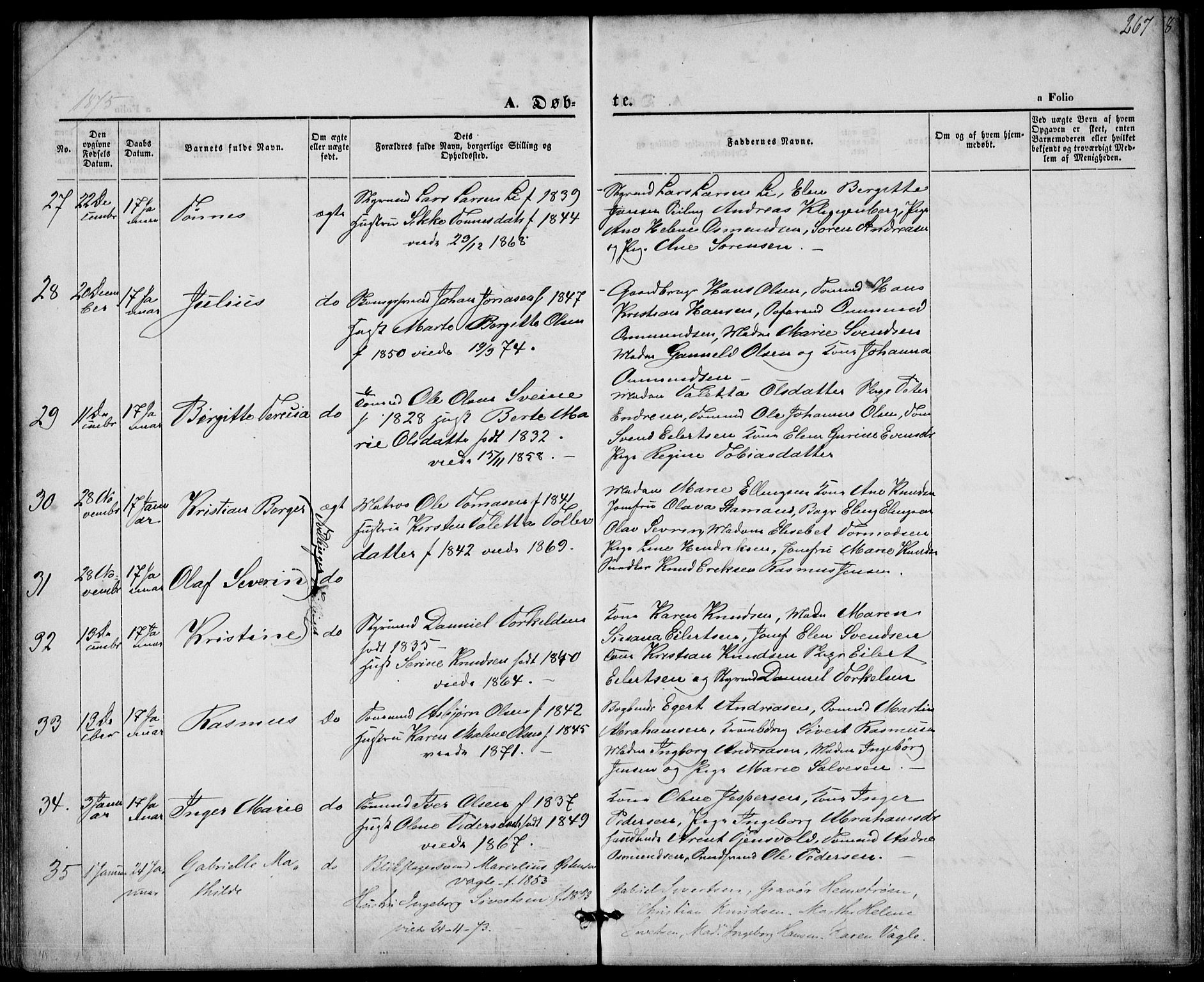 St. Petri sokneprestkontor, AV/SAST-A-101813/001/30/30BA/L0008: Parish register (official) no. A 8, 1868-1876, p. 267