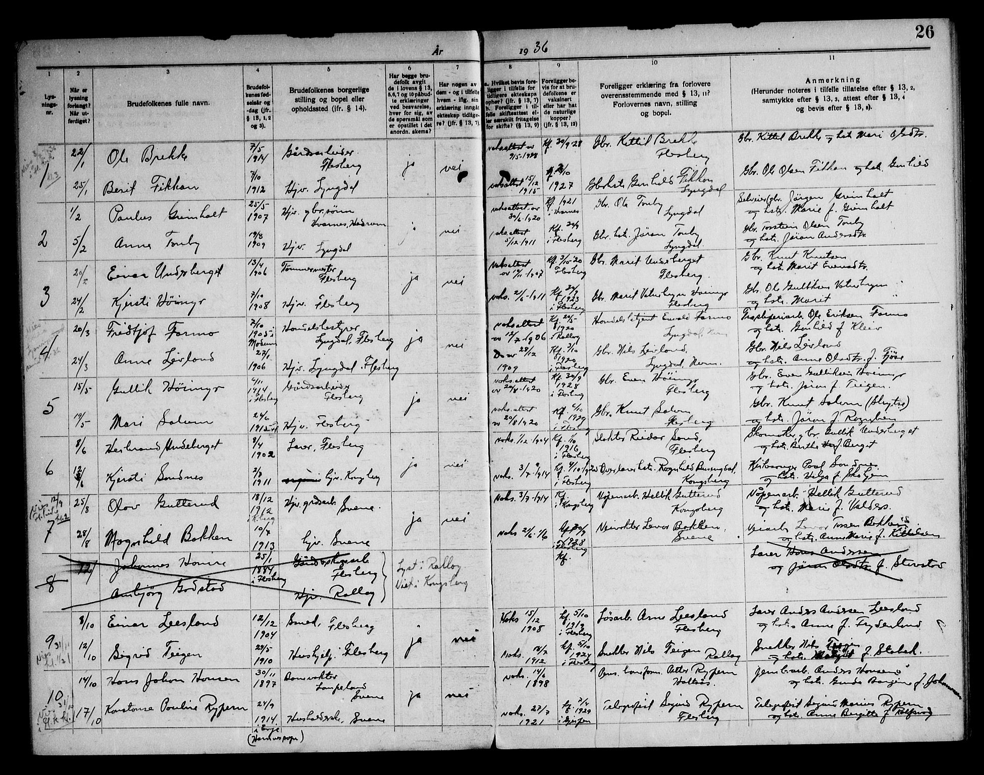 Flesberg kirkebøker, AV/SAKO-A-18/H/Ha/L0001: Banns register no. 1, 1919-1969, p. 26