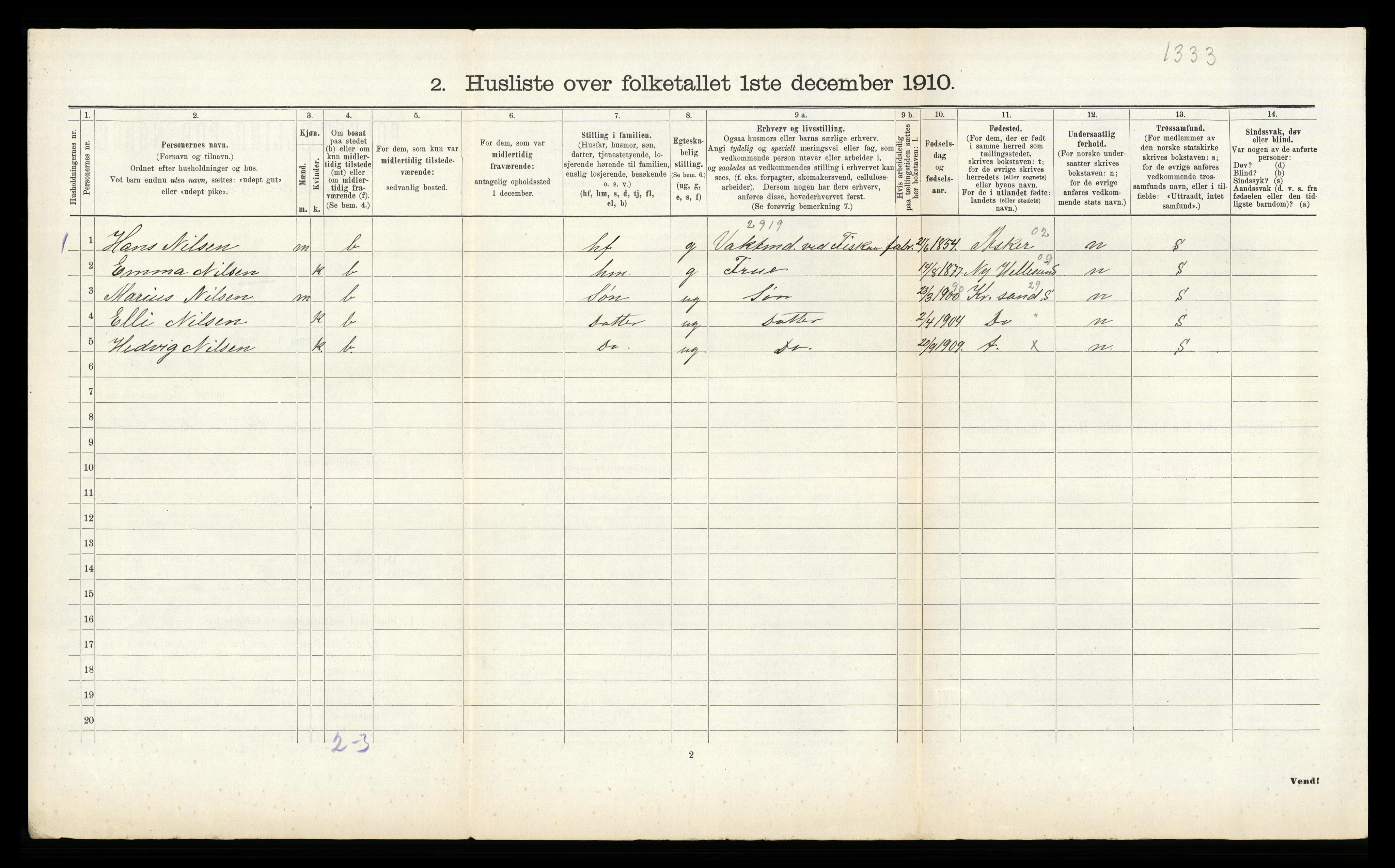 RA, 1910 census for Oddernes, 1910, p. 534