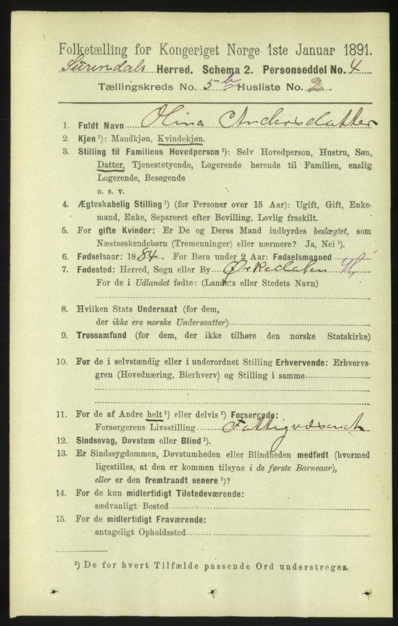 RA, 1891 census for 1566 Surnadal, 1891, p. 1500