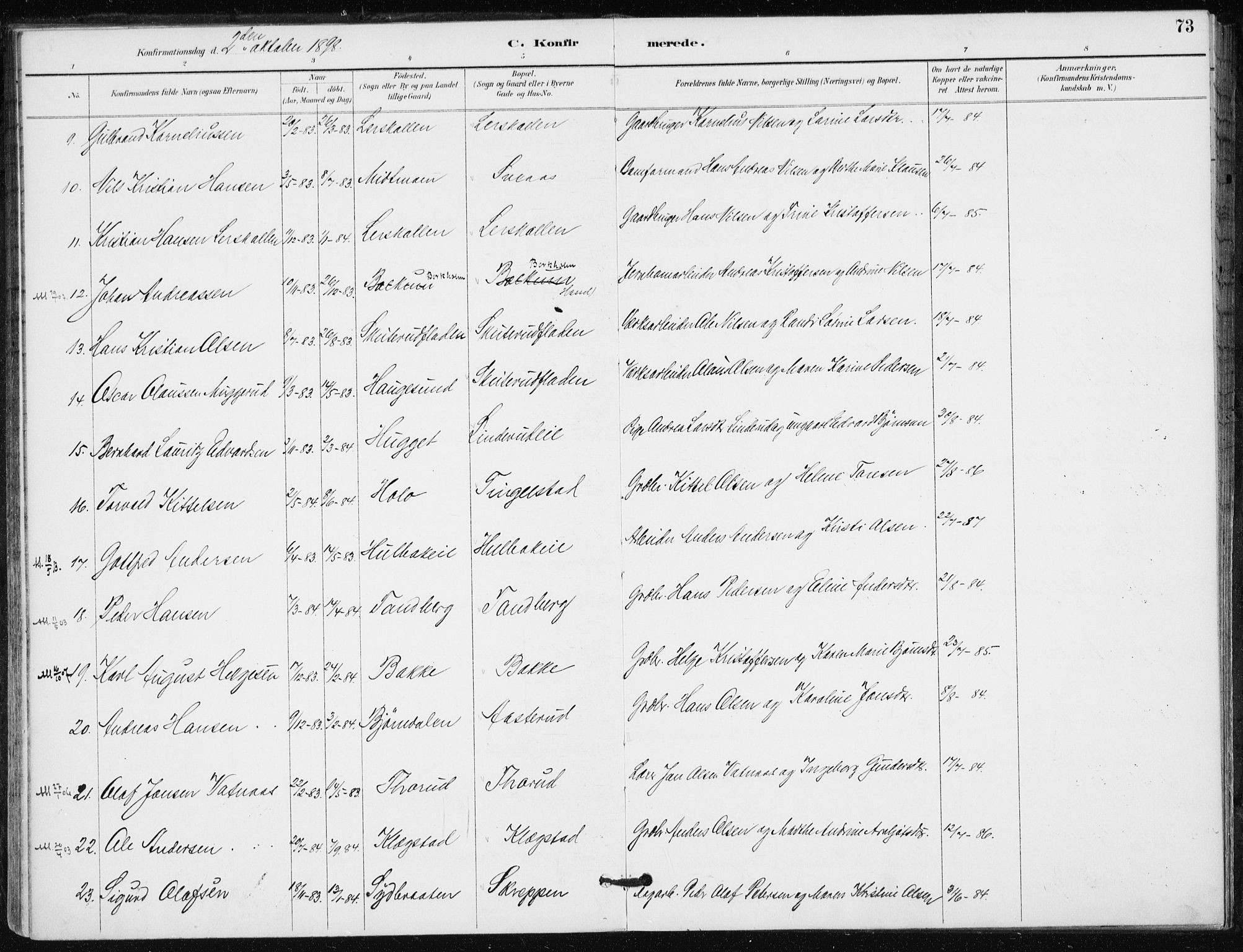 Modum kirkebøker, AV/SAKO-A-234/F/Fa/L0016: Parish register (official) no. 16, 1890-1899, p. 73