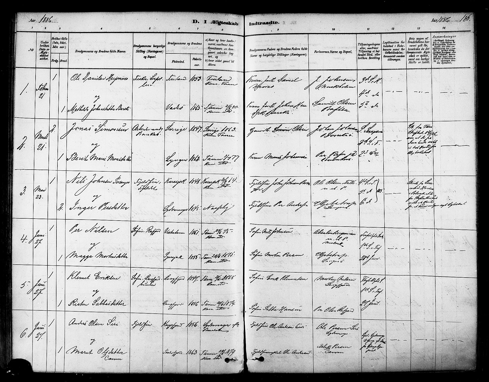 Tana sokneprestkontor, SATØ/S-1334/H/Ha/L0004kirke: Parish register (official) no. 4, 1878-1891, p. 186