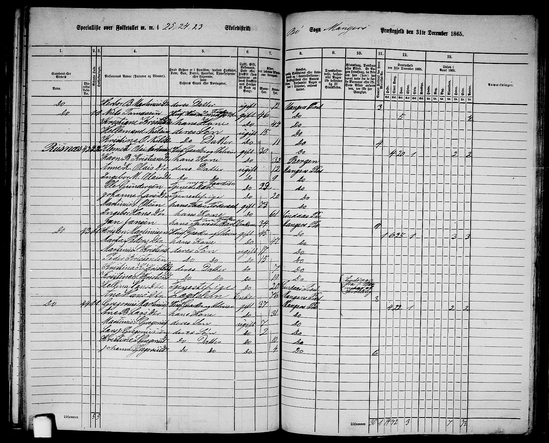 RA, 1865 census for Manger, 1865, p. 258