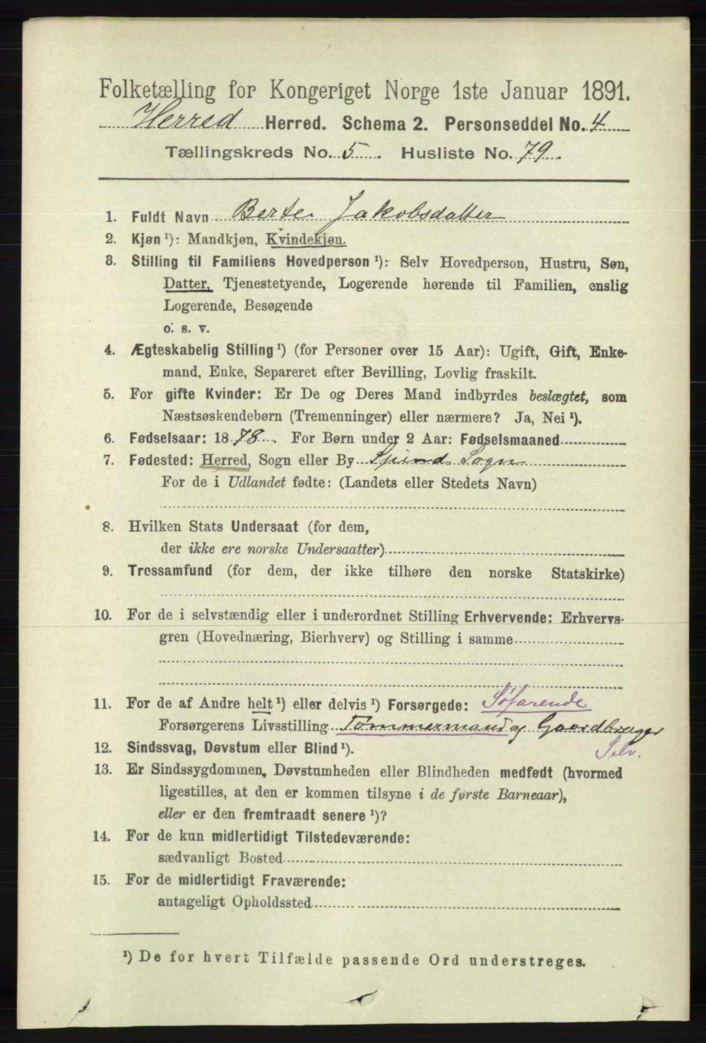 RA, 1891 census for 1039 Herad, 1891, p. 2221