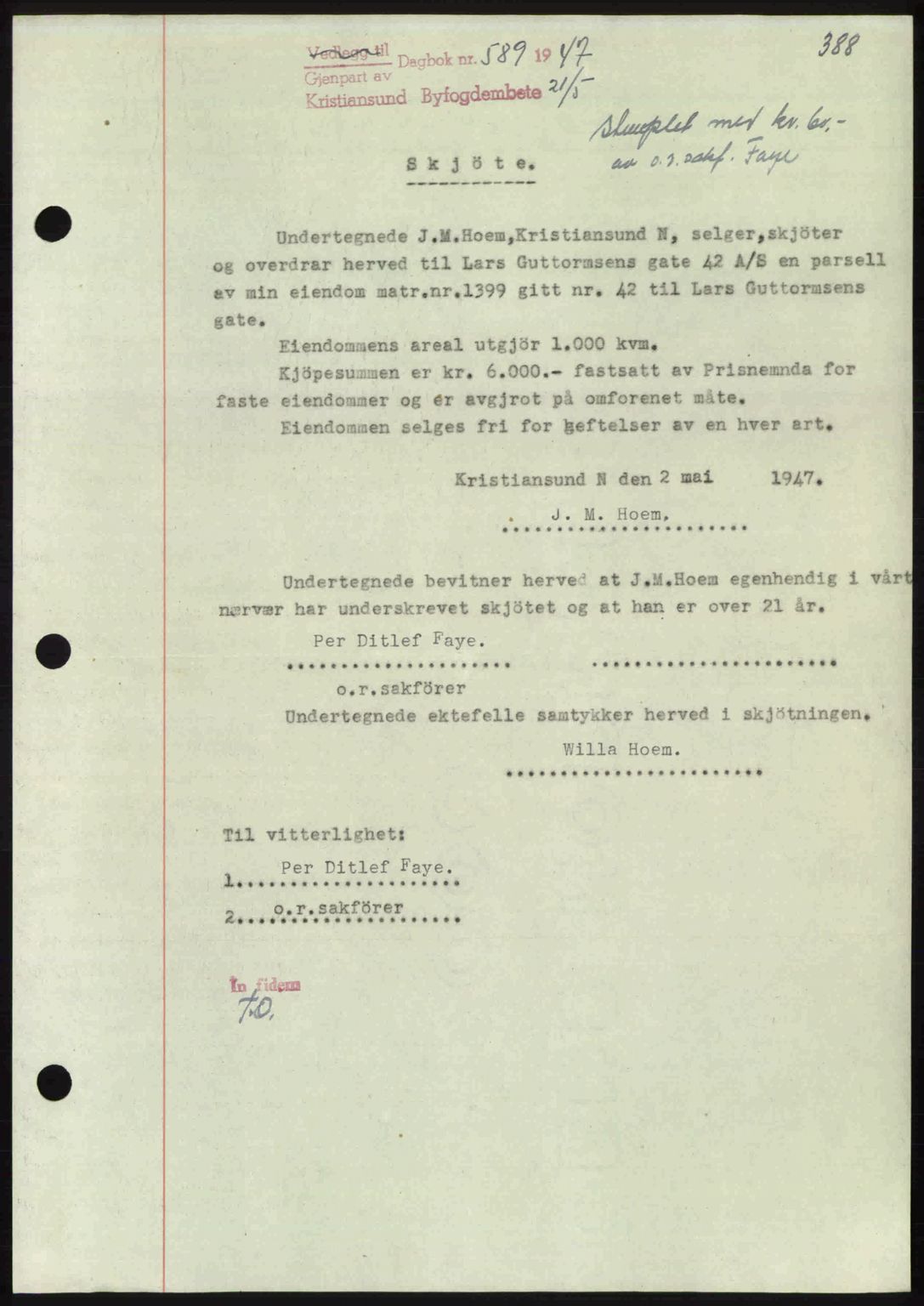 Kristiansund byfogd, AV/SAT-A-4587/A/27: Mortgage book no. 39b, 1946-1947, Diary no: : 589/1947