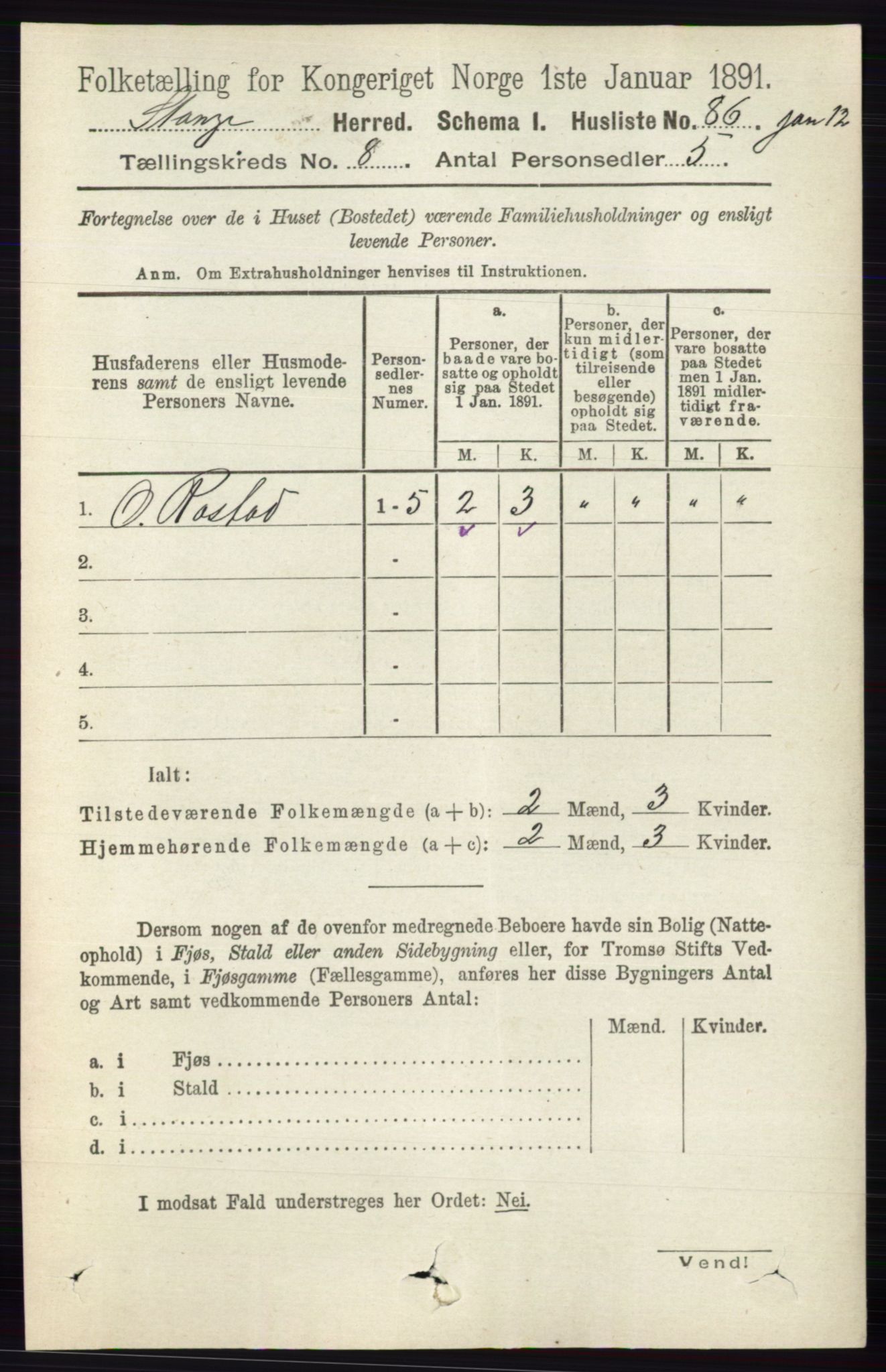 RA, 1891 census for 0417 Stange, 1891, p. 5328