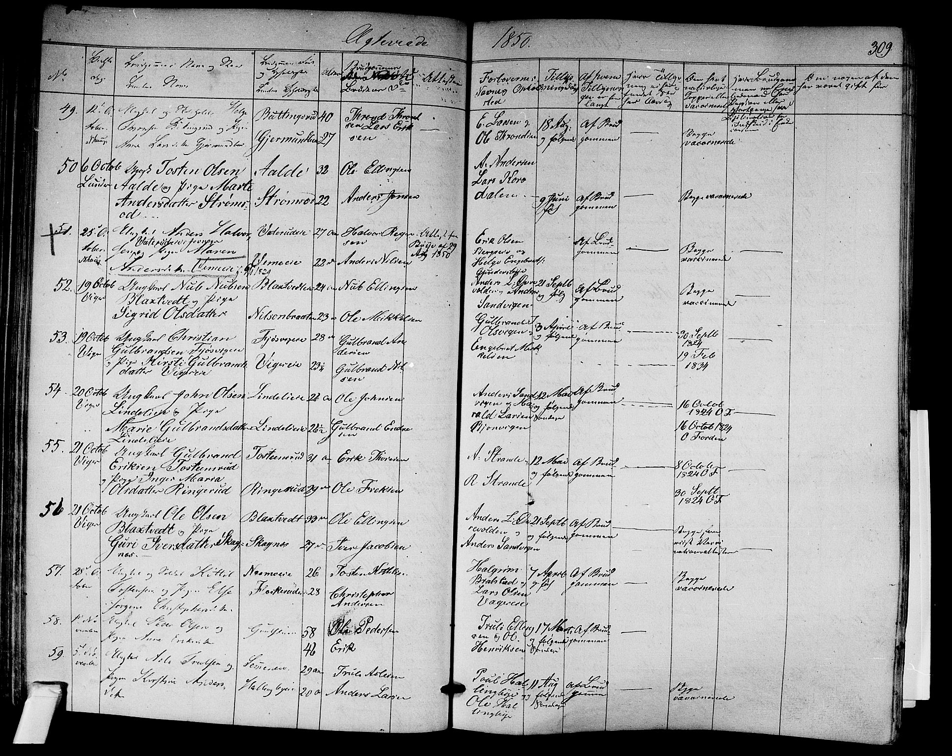 Norderhov kirkebøker, AV/SAKO-A-237/F/Fa/L0011: Parish register (official) no. 11, 1847-1856, p. 309