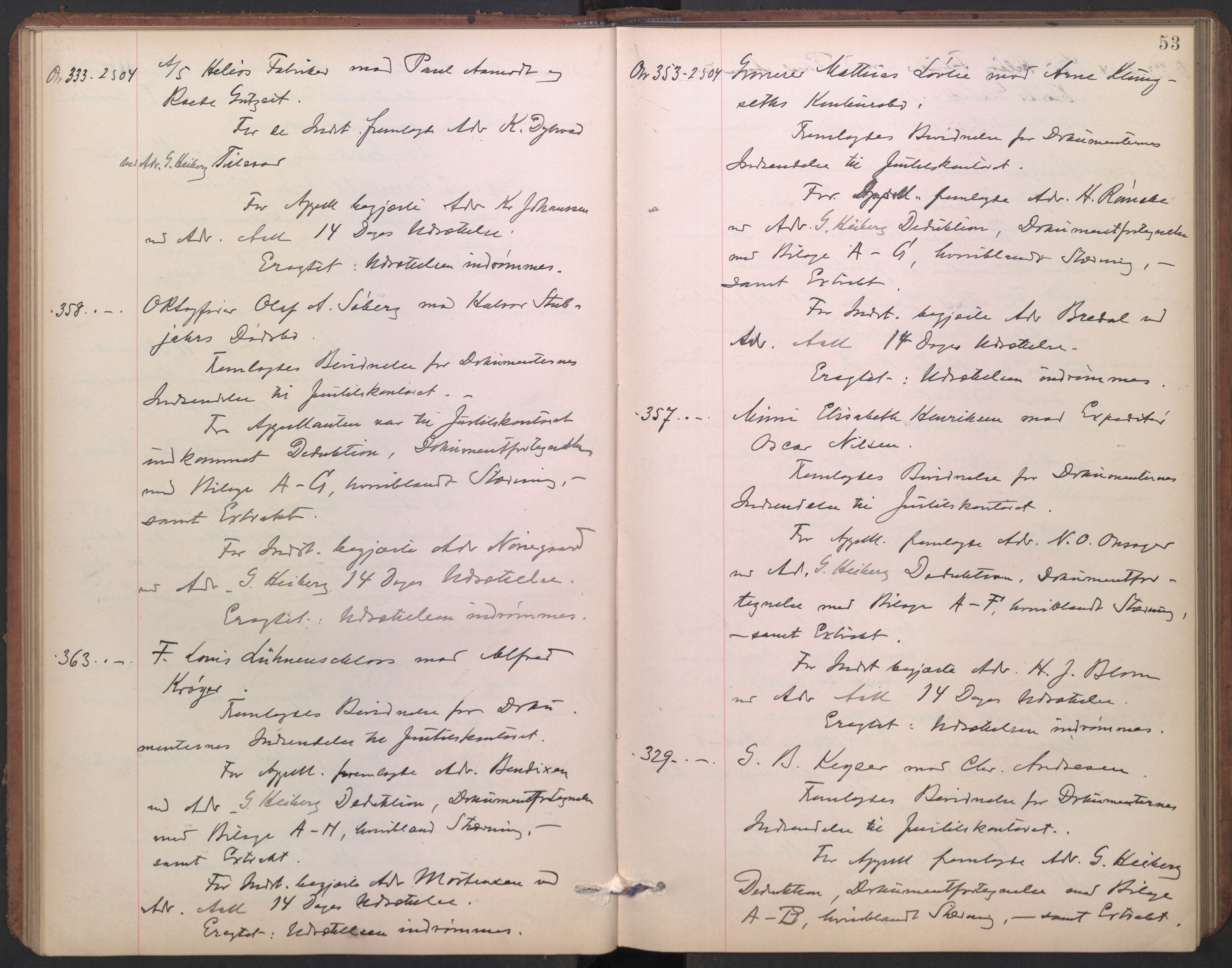 Høyesterett, AV/RA-S-1002/E/Ef/L0021: Protokoll over saker som gikk til skriftlig behandling, 1904-1907, p. 52b-53a