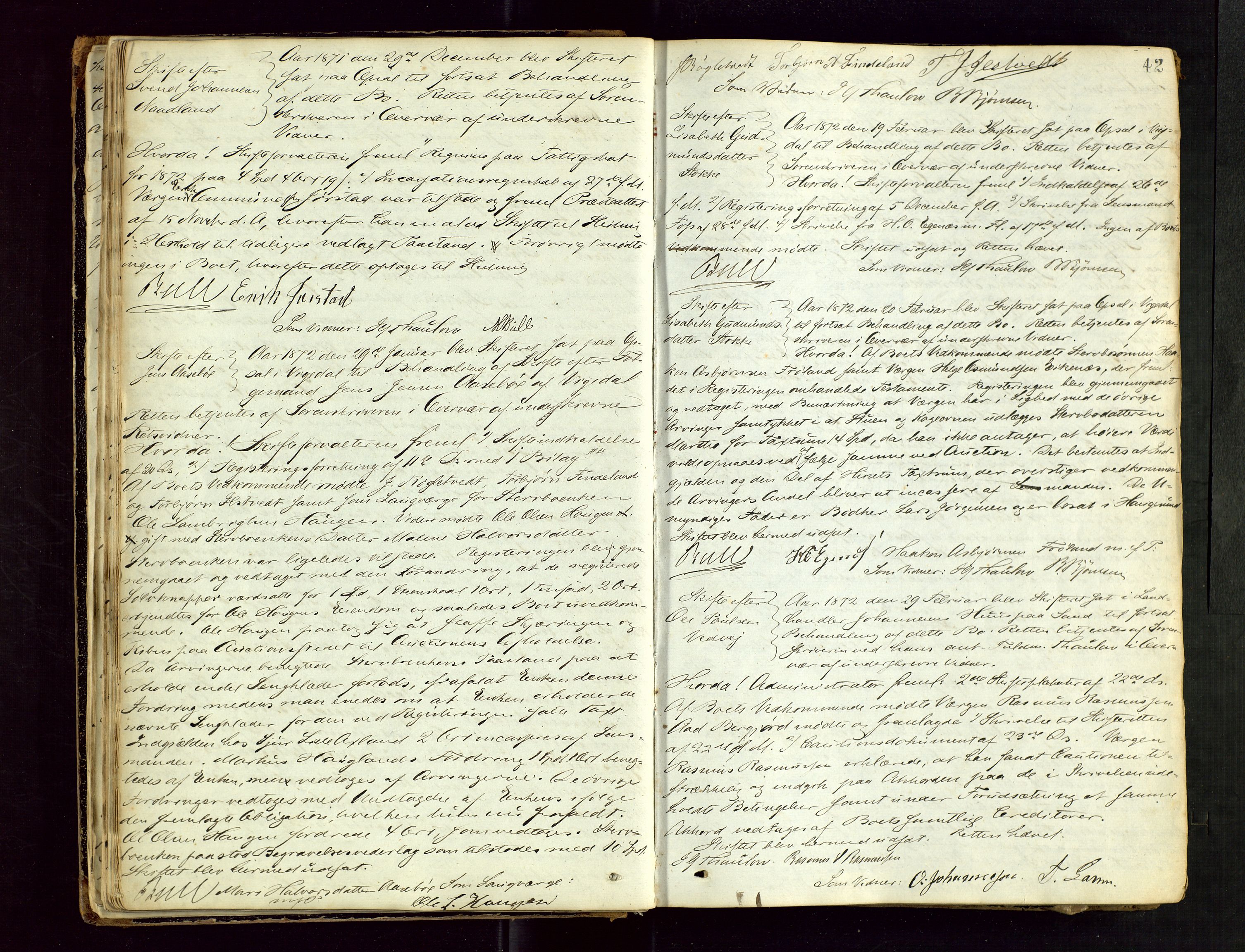Ryfylke tingrett, AV/SAST-A-100055/001/IV/IVF/L0008: Skifteforhandlingsprotokoll B 2, 1870-1879, p. 42
