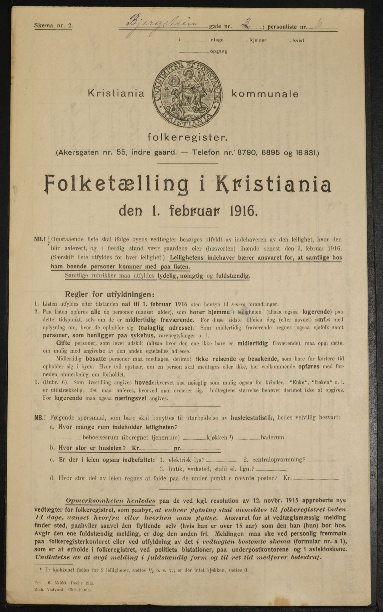 OBA, Municipal Census 1916 for Kristiania, 1916, p. 4394