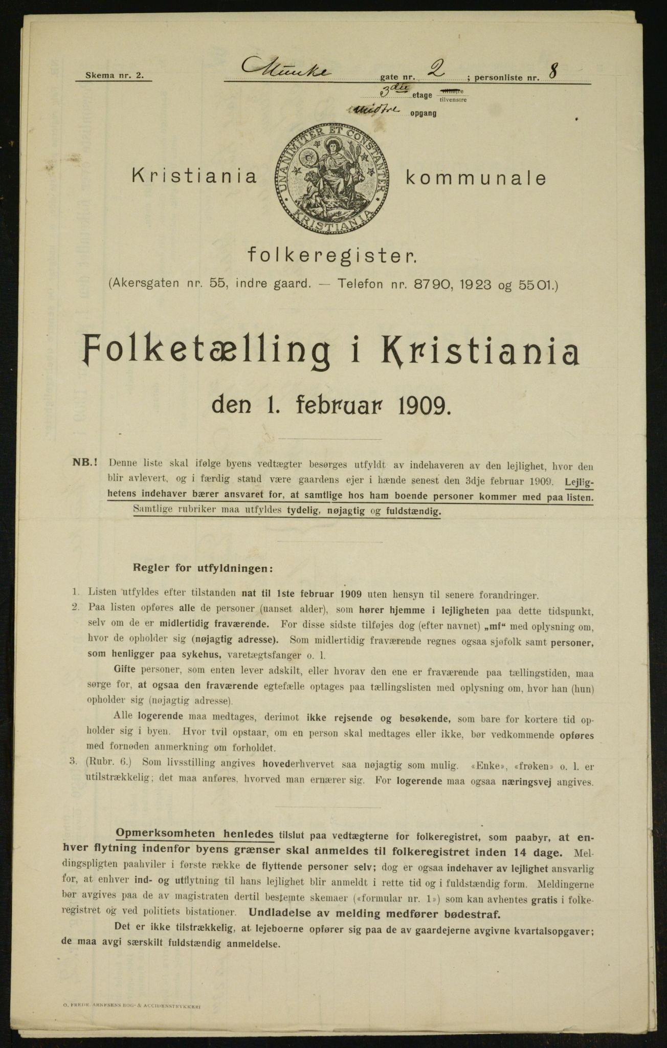 OBA, Municipal Census 1909 for Kristiania, 1909, p. 61509