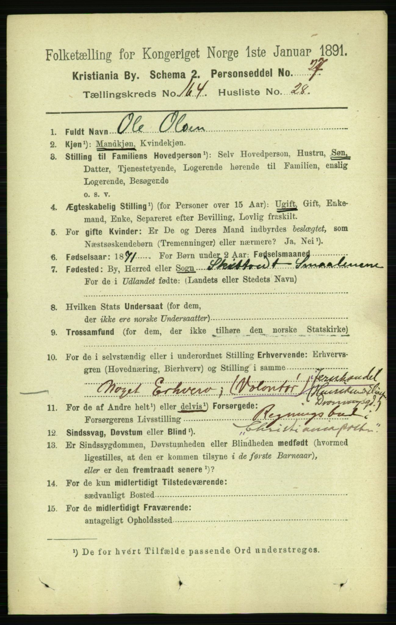 RA, 1891 census for 0301 Kristiania, 1891, p. 95211