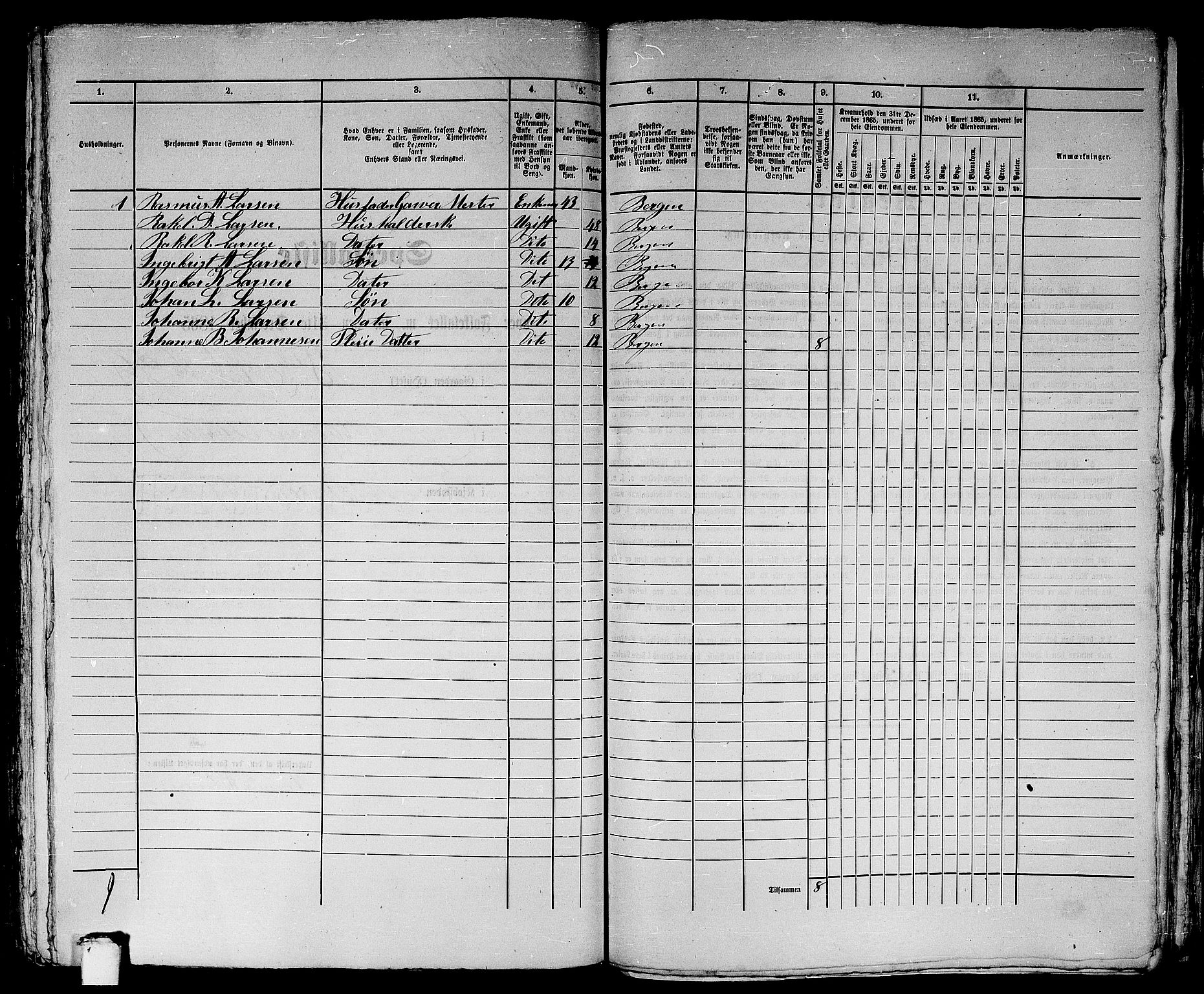 RA, 1865 census for Bergen, 1865, p. 3536