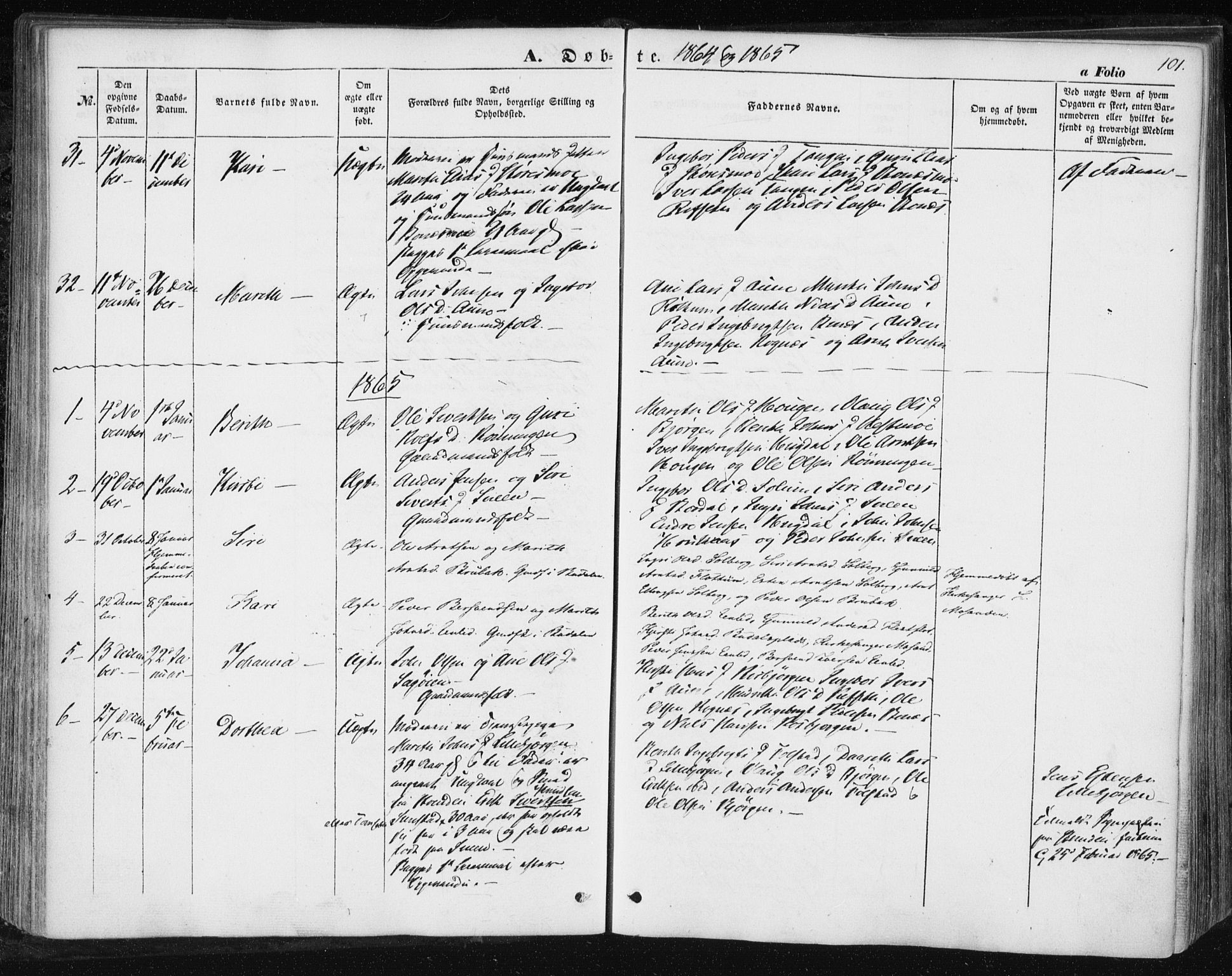 Ministerialprotokoller, klokkerbøker og fødselsregistre - Sør-Trøndelag, SAT/A-1456/687/L1000: Parish register (official) no. 687A06, 1848-1869, p. 101