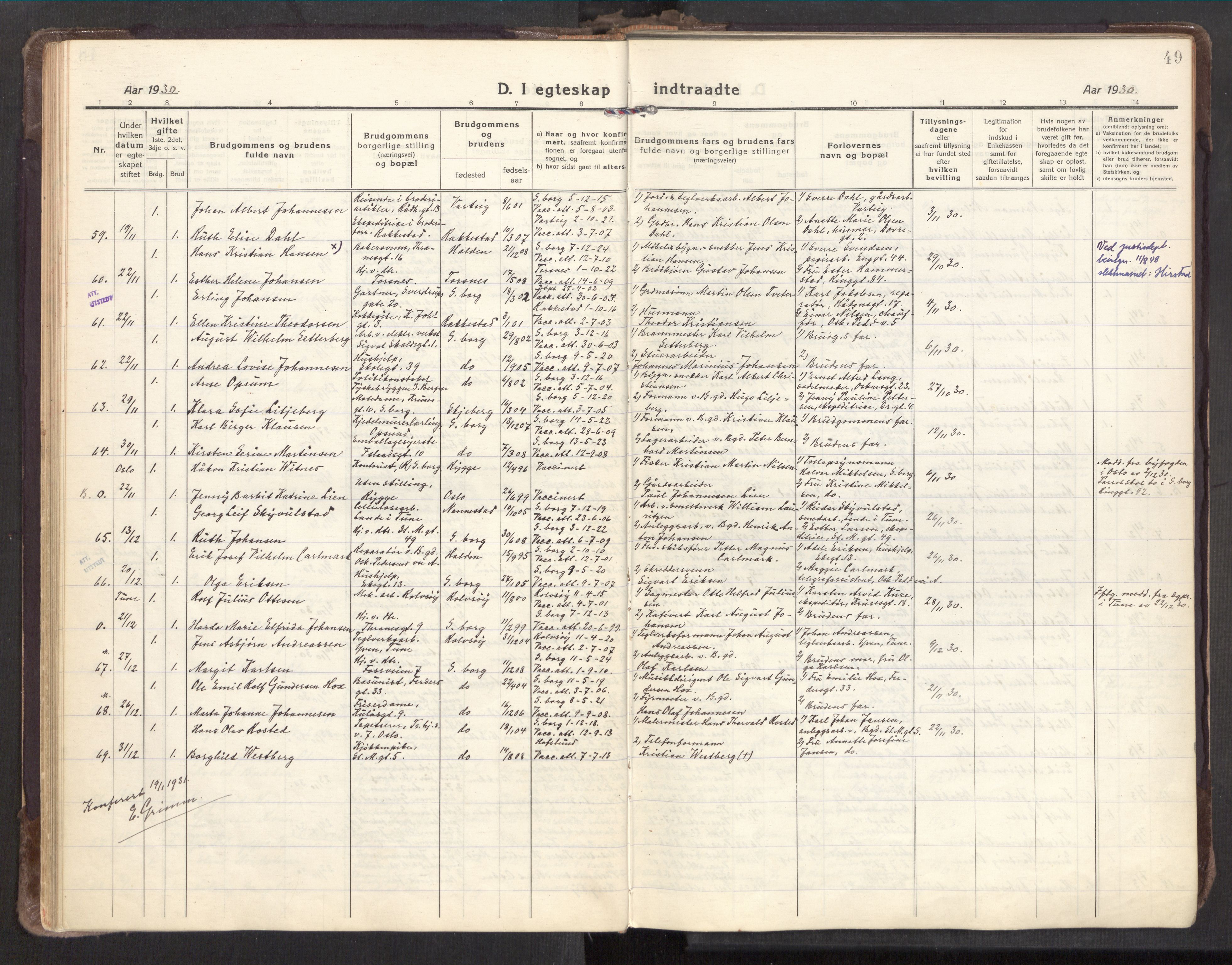 Sarpsborg prestekontor Kirkebøker, SAO/A-2006/F/Fa/L0009: Parish register (official) no. 9, 1919-1931, p. 49