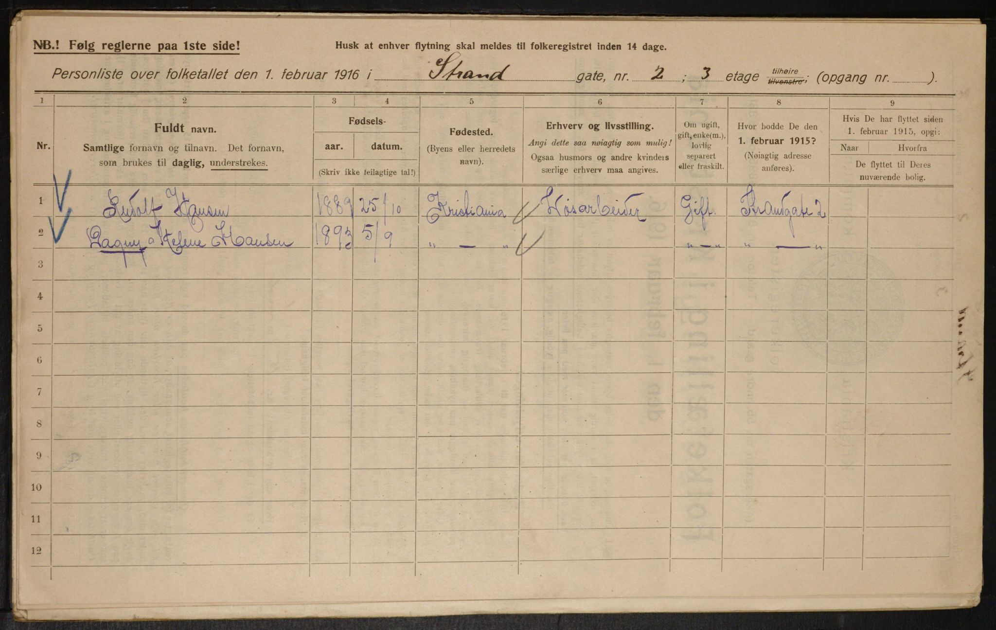 OBA, Municipal Census 1916 for Kristiania, 1916, p. 106464