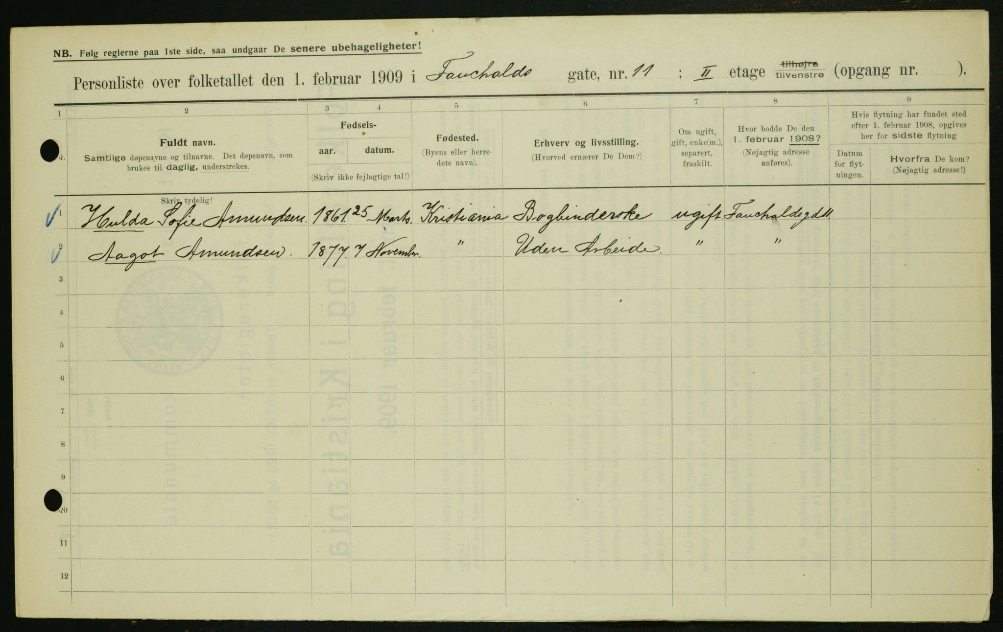 OBA, Municipal Census 1909 for Kristiania, 1909, p. 21597