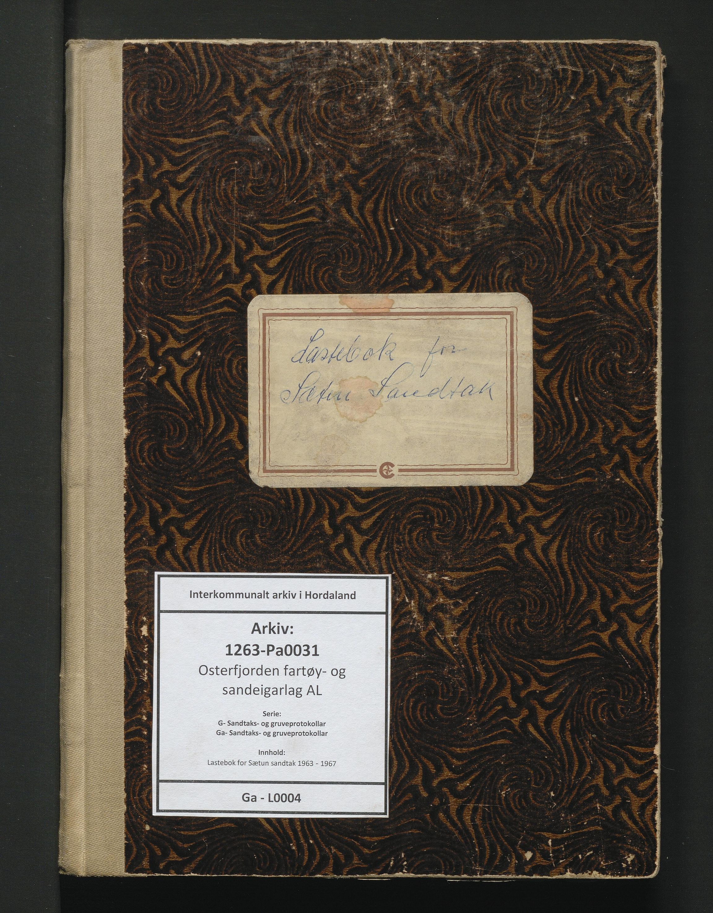 Osterfjorden fartøy- og sandeigarlag AL, IKAH/1263-Pa0031/G/Ga/L0004: Lastebok for Sætun sandtak, 1963-1967