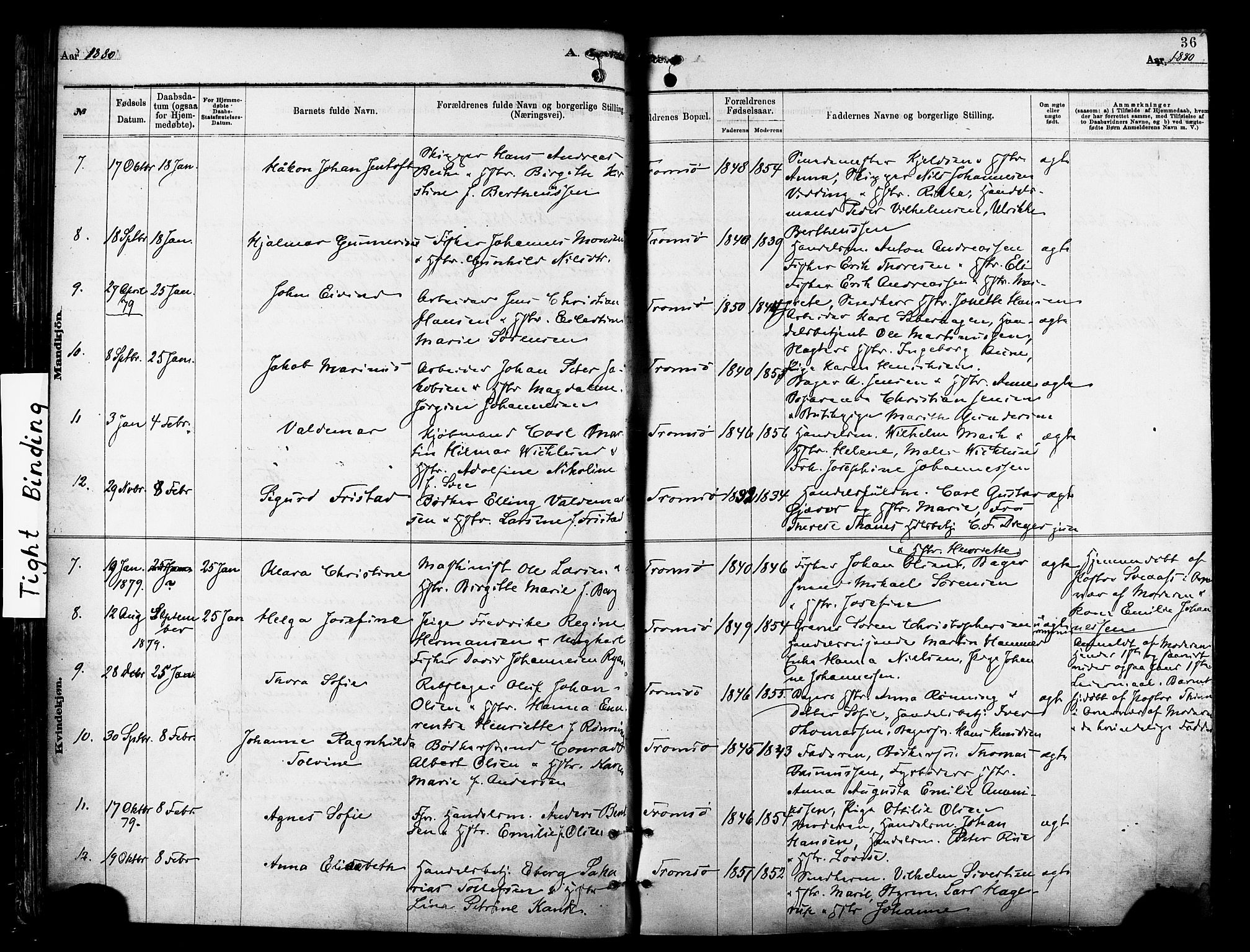 Tromsø sokneprestkontor/stiftsprosti/domprosti, SATØ/S-1343/G/Ga/L0014kirke: Parish register (official) no. 14, 1878-1888, p. 36