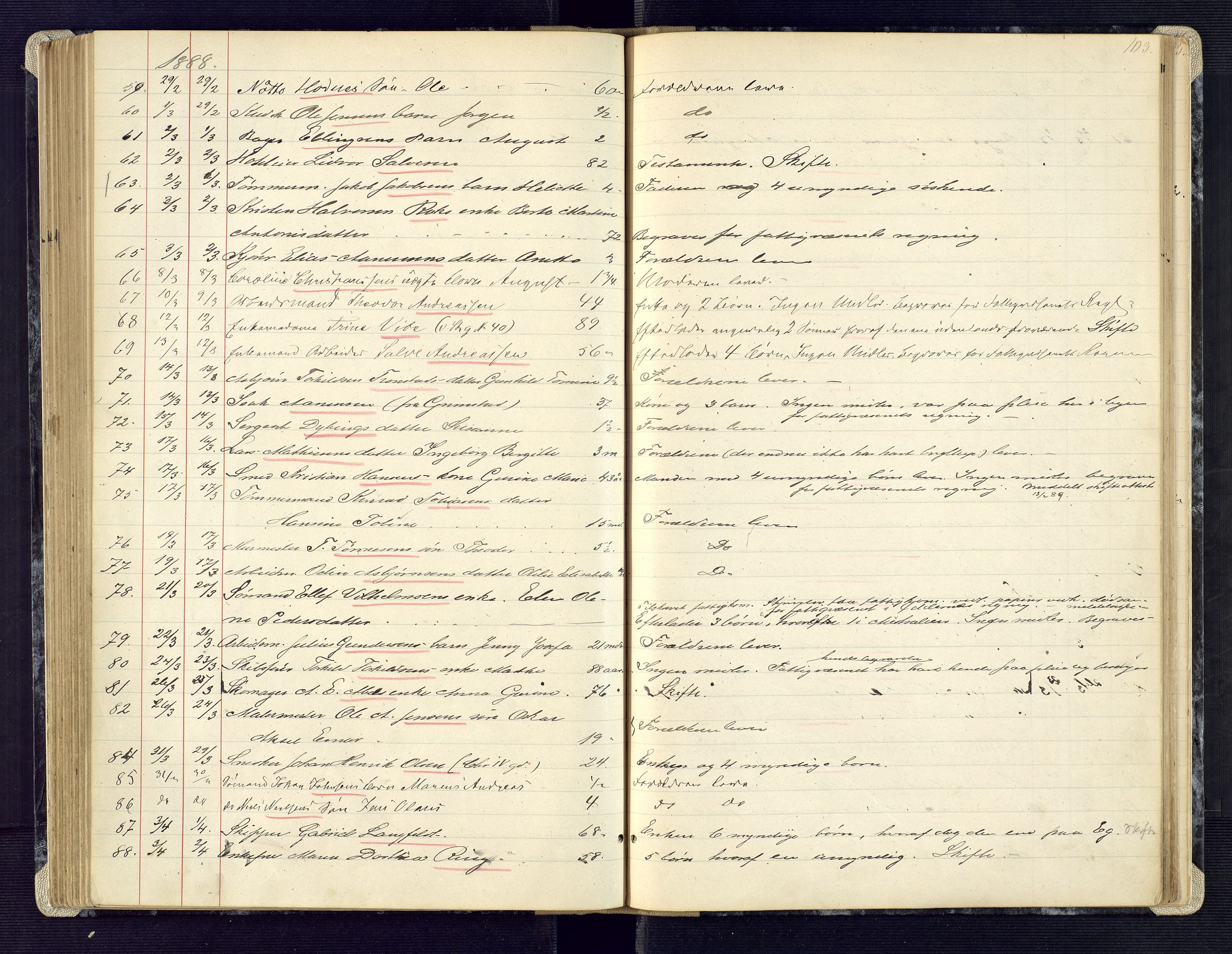 Kristiansand byrett, AV/SAK-1223-0001/H/Ha/L0006: Anmeldte dødsfall, 1878-1892, p. 103