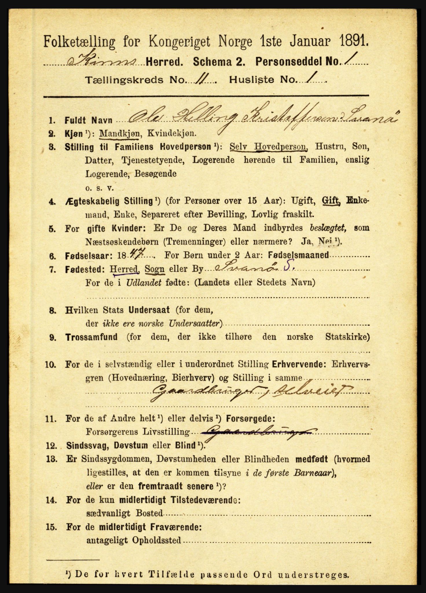 RA, 1891 census for 1437 Kinn, 1891, p. 4056