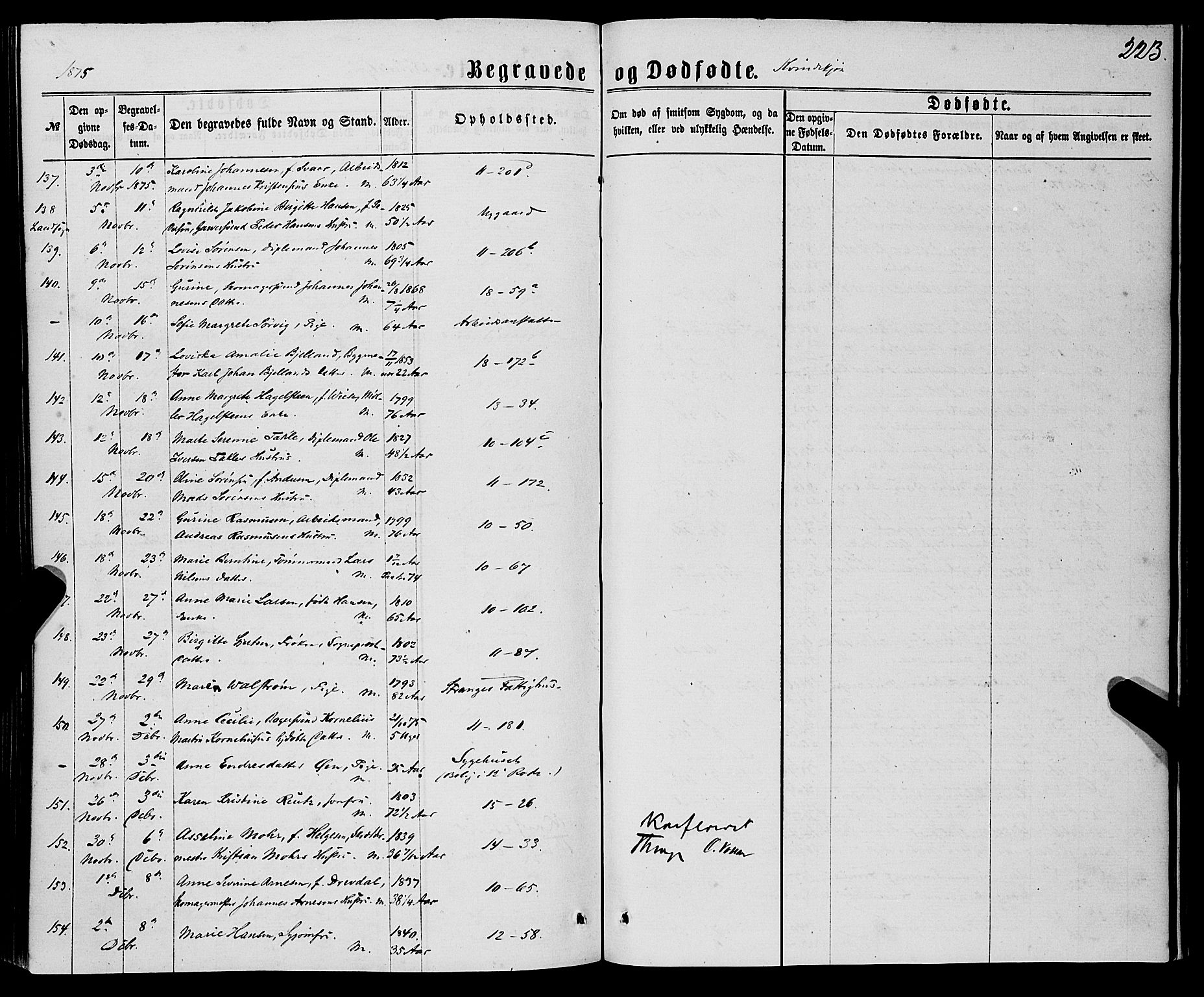 Domkirken sokneprestembete, AV/SAB-A-74801/H/Haa/L0042: Parish register (official) no. E 3, 1863-1876, p. 223