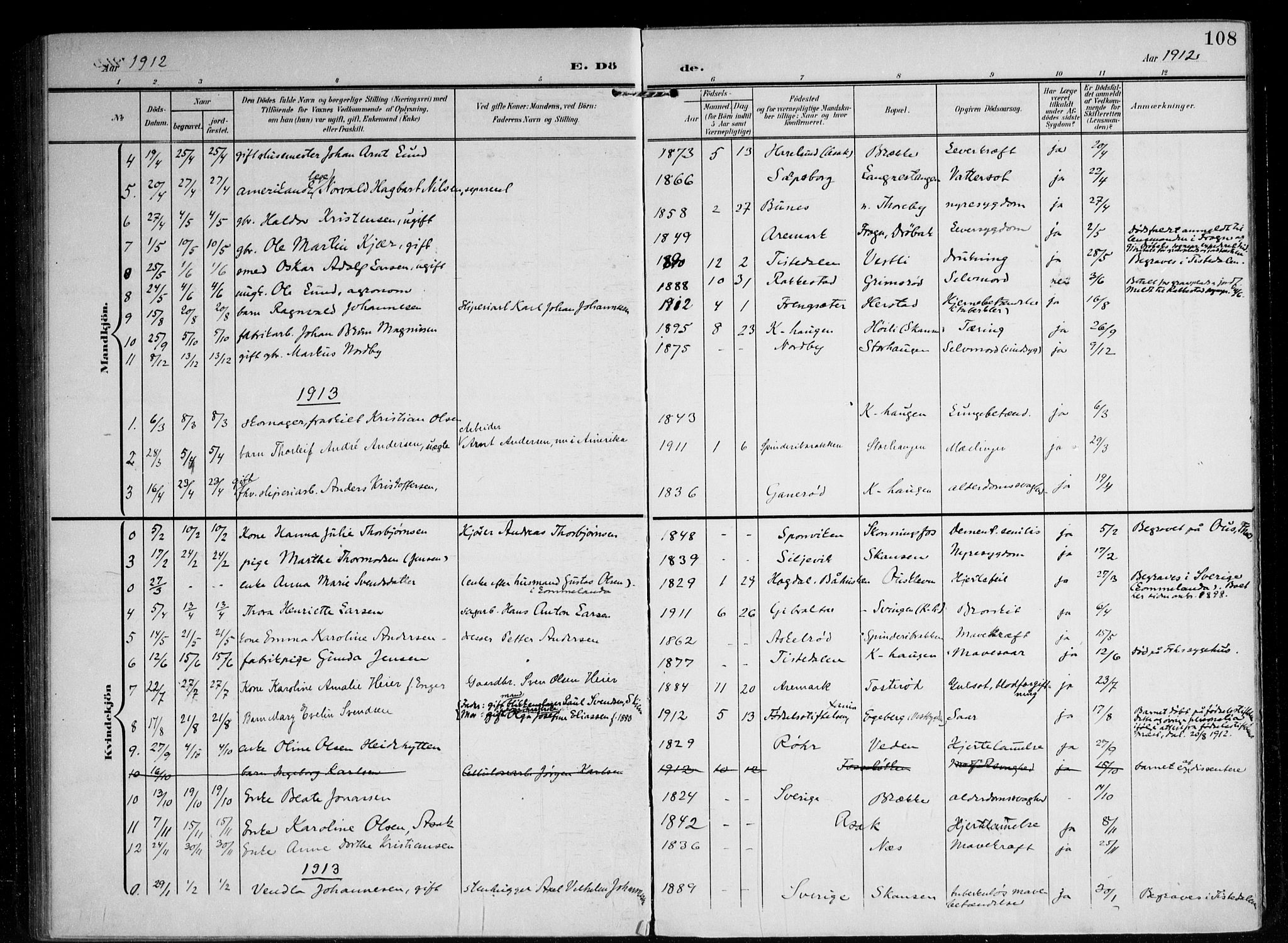 Berg prestekontor Kirkebøker, SAO/A-10902/F/Fb/L0003: Parish register (official) no. II 3, 1903-1919, p. 108