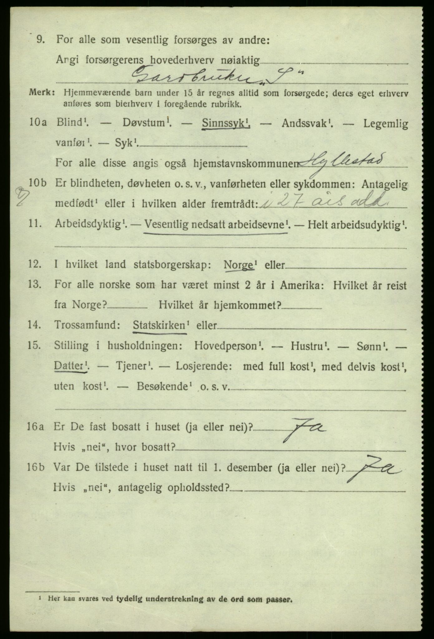 SAB, 1920 census for Hyllestad, 1920, p. 1375