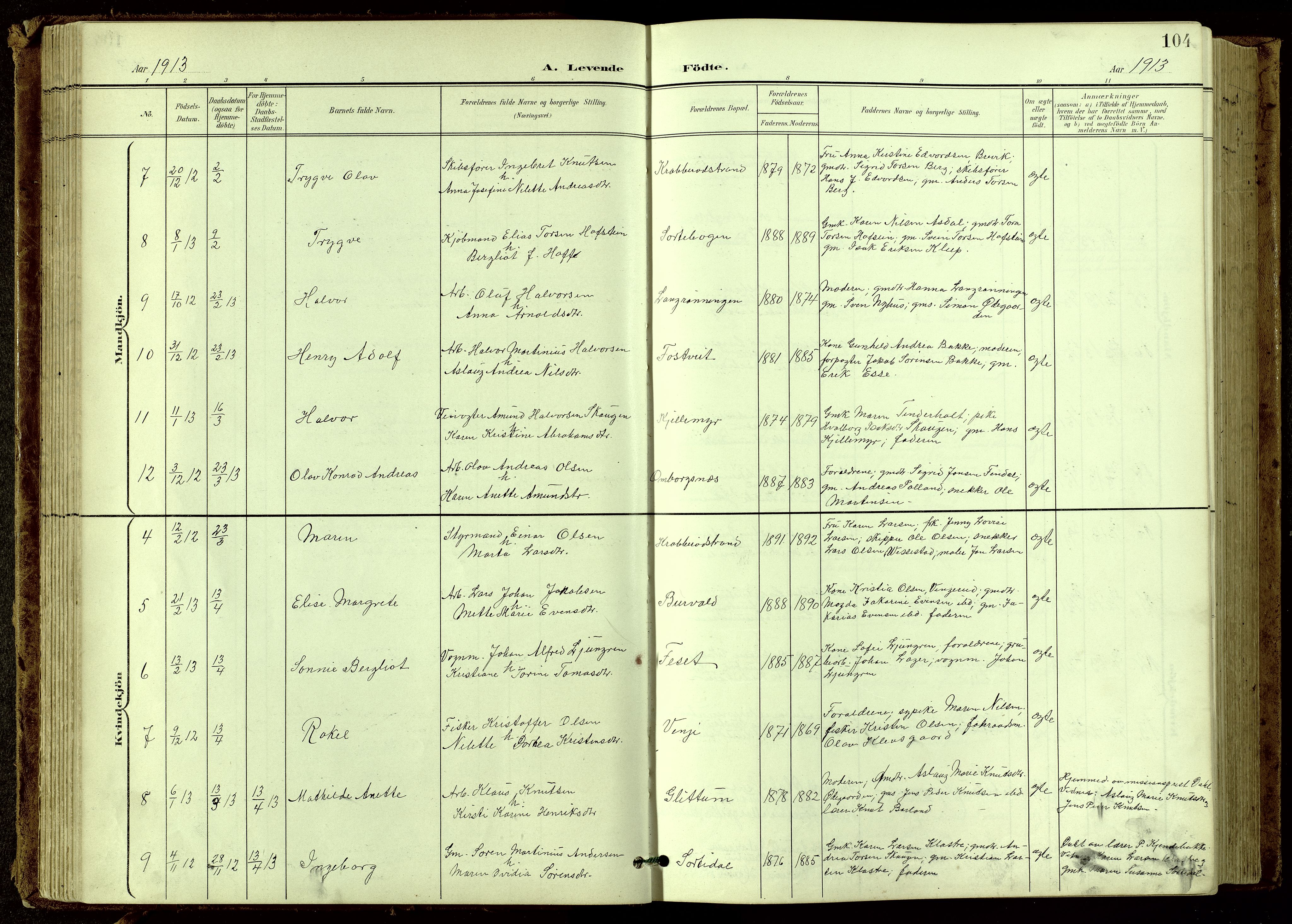 Bamble kirkebøker, SAKO/A-253/G/Ga/L0010: Parish register (copy) no. I 10, 1901-1919, p. 104