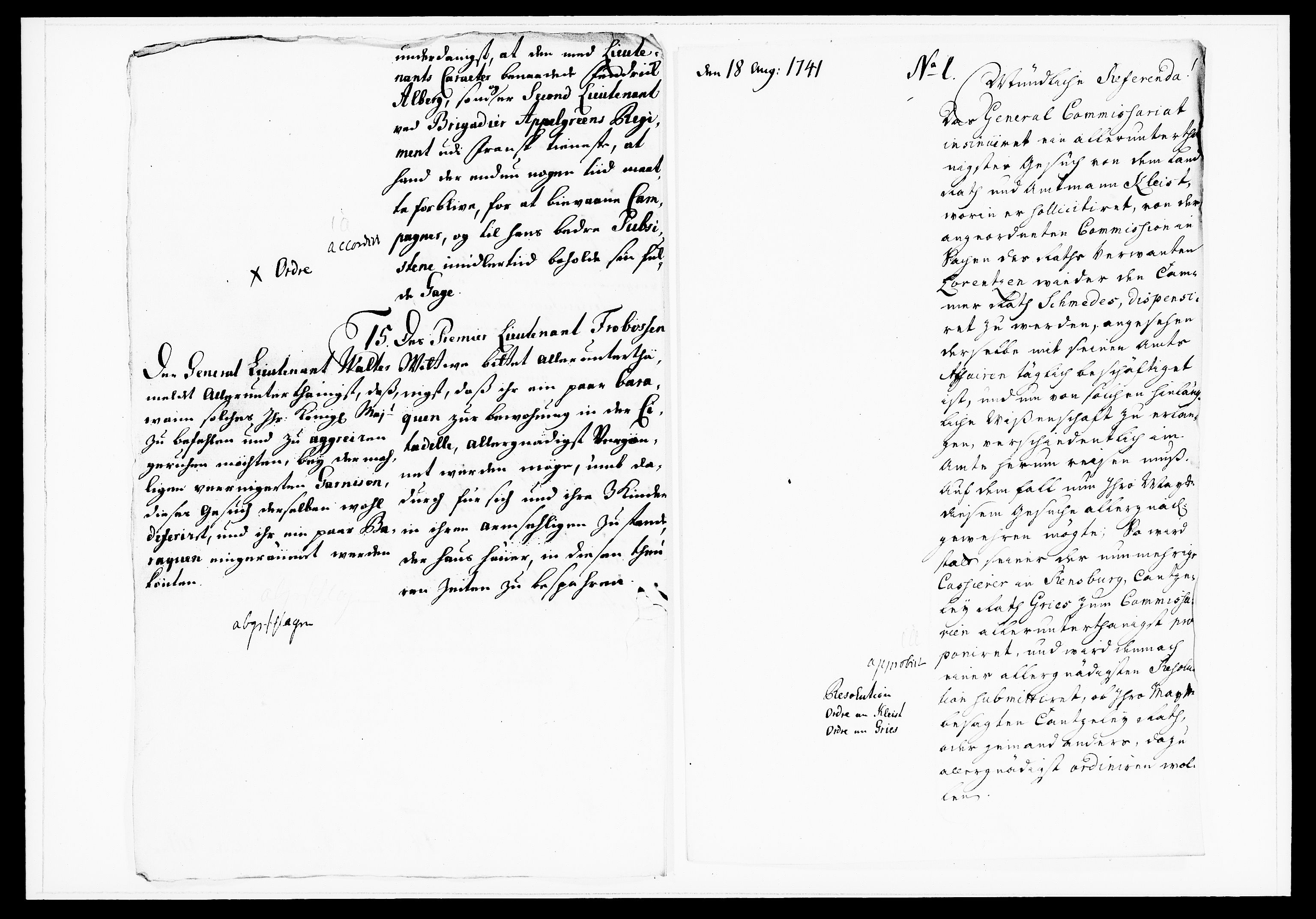 Krigskollegiet, Krigskancelliet, DRA/A-0006/-/1165-1170: Refererede sager, 1741, p. 289