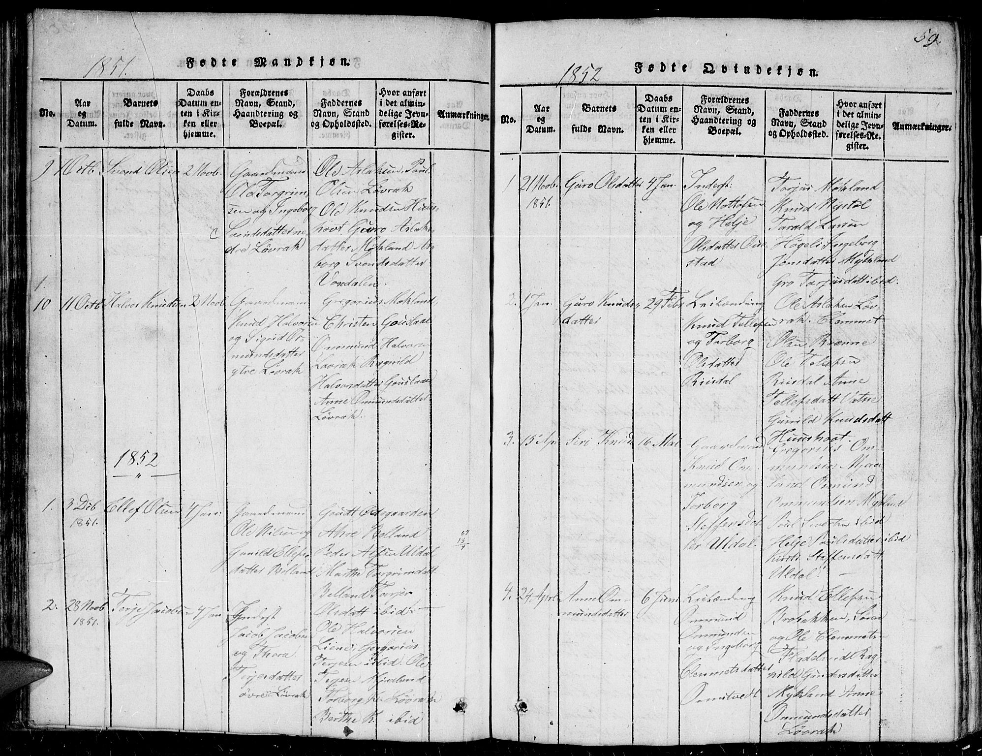 Herefoss sokneprestkontor, AV/SAK-1111-0019/F/Fb/Fbc/L0001: Parish register (copy) no. B 1, 1816-1866, p. 59