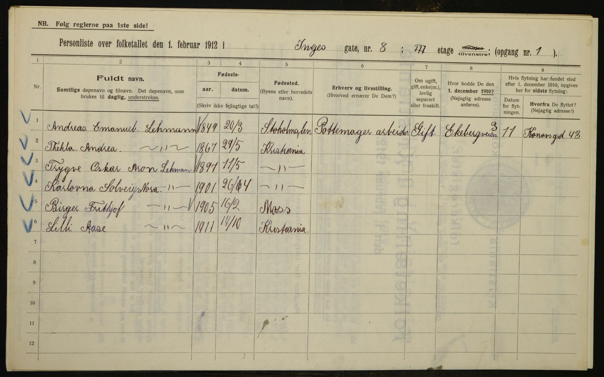 OBA, Municipal Census 1912 for Kristiania, 1912, p. 44317